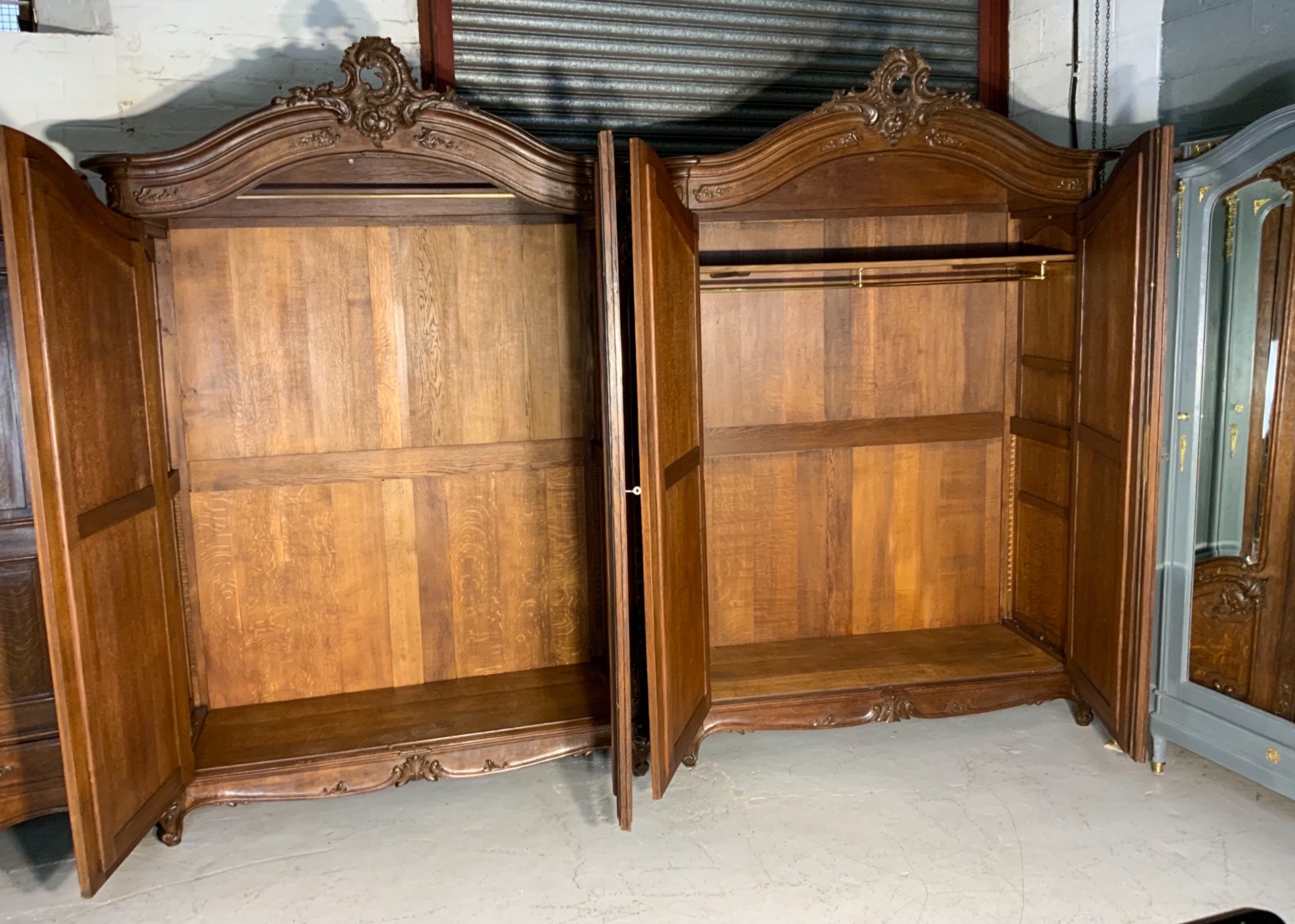 STUNNING PAIR OF FRENCH CARVED OAK ARMOIRES View XV
