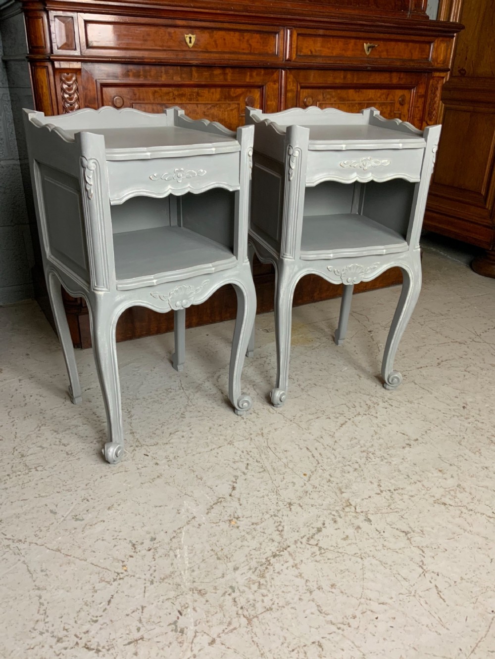 PAINTED PAIR OF FRENCH BEDSIDE CABINETS  View II