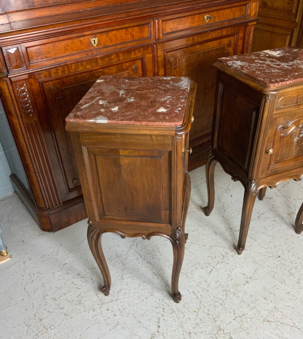 CARVED WALNUT PAIR OF FRENCH BEDSIDE CABINETS  View III