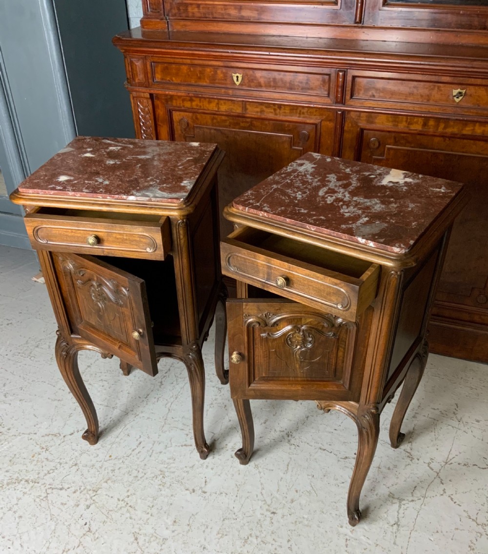 CARVED WALNUT PAIR OF FRENCH BEDSIDE CABINETS  View V