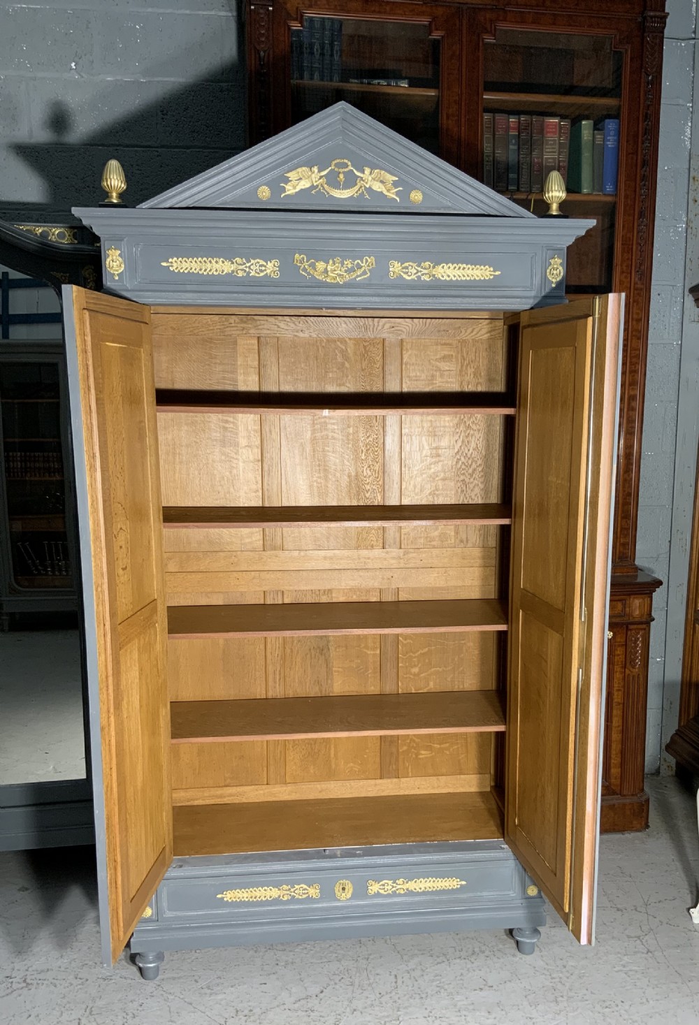 PAINTED FRENCH ARMOIRE WITH BRASS DETAILING  View II