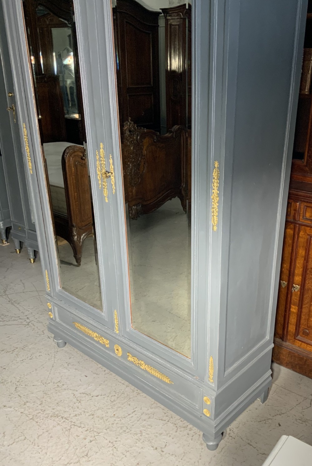 PAINTED FRENCH ARMOIRE WITH BRASS DETAILING  View III