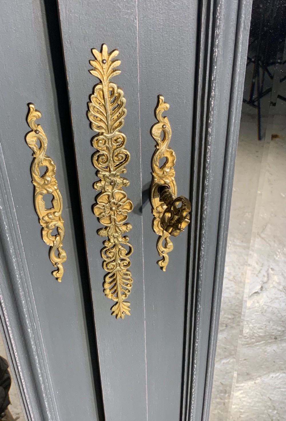PAINTED FRENCH ARMOIRE WITH BRASS DETAILING  View VI