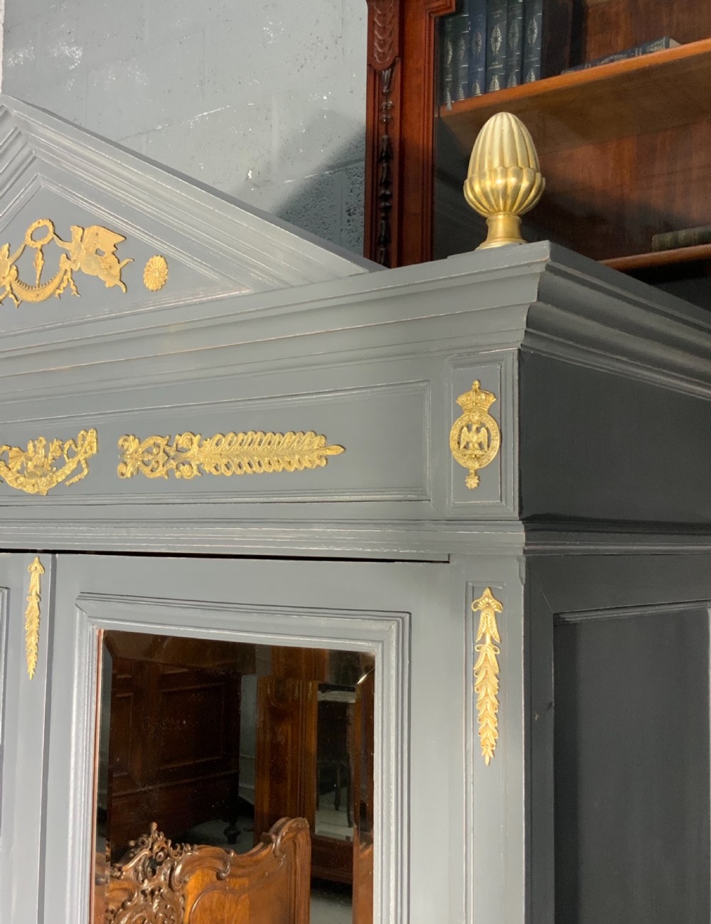 PAINTED FRENCH ARMOIRE WITH BRASS DETAILING  View VII