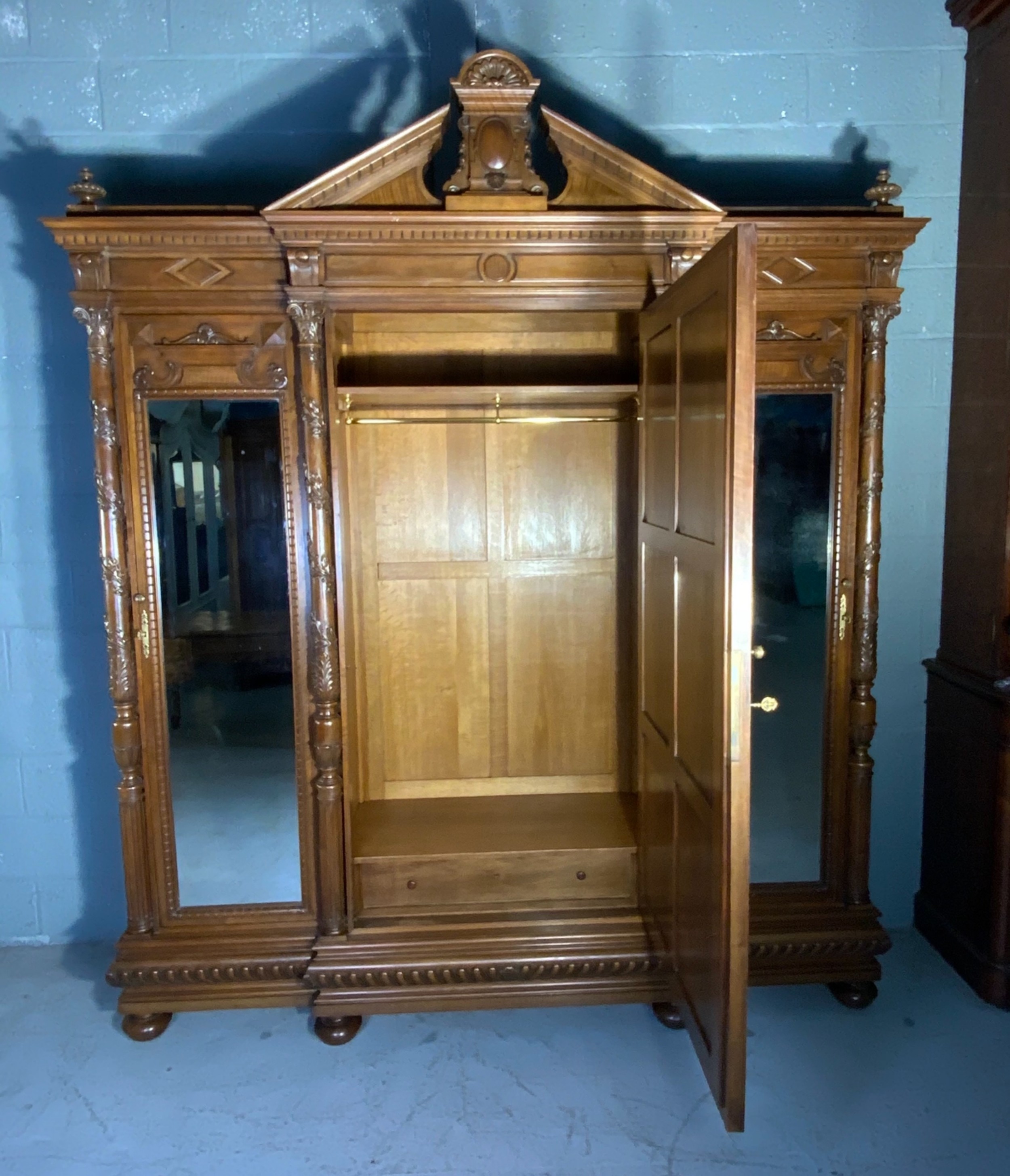 IMPRESSIVE LARGE WALNUT BREAKFRONT ARMOIRE  View III