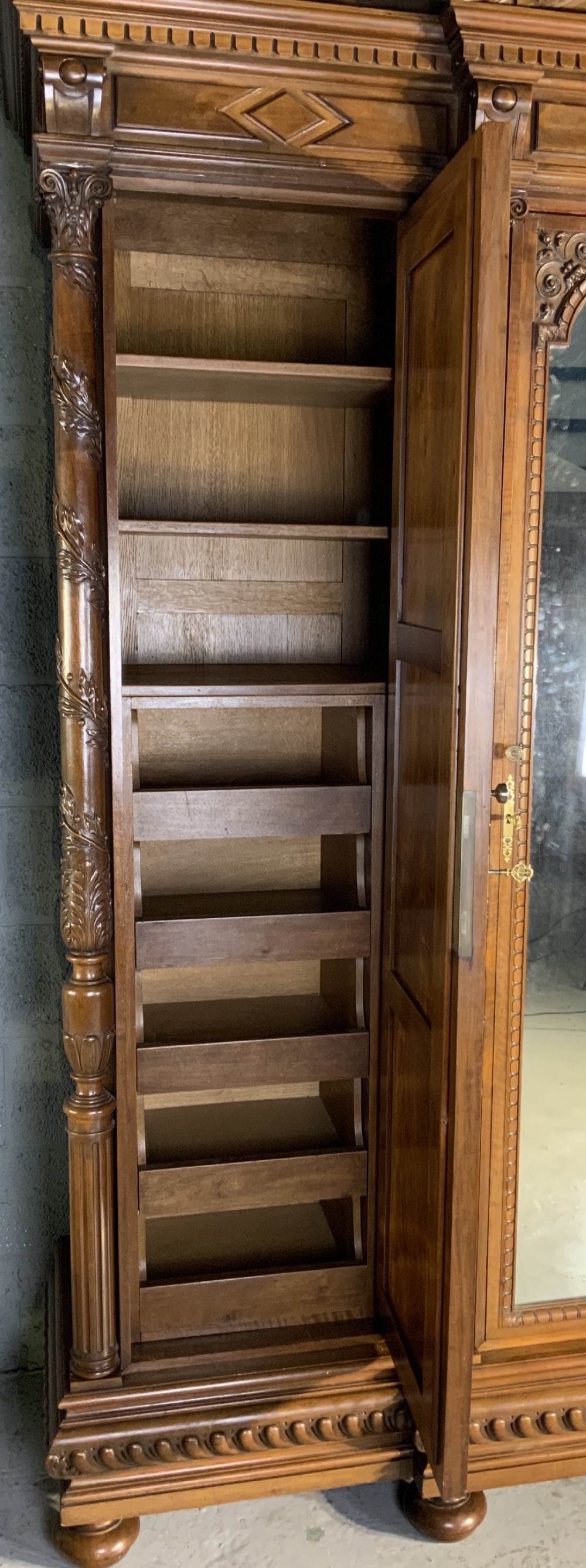 IMPRESSIVE LARGE WALNUT BREAKFRONT ARMOIRE  View IV
