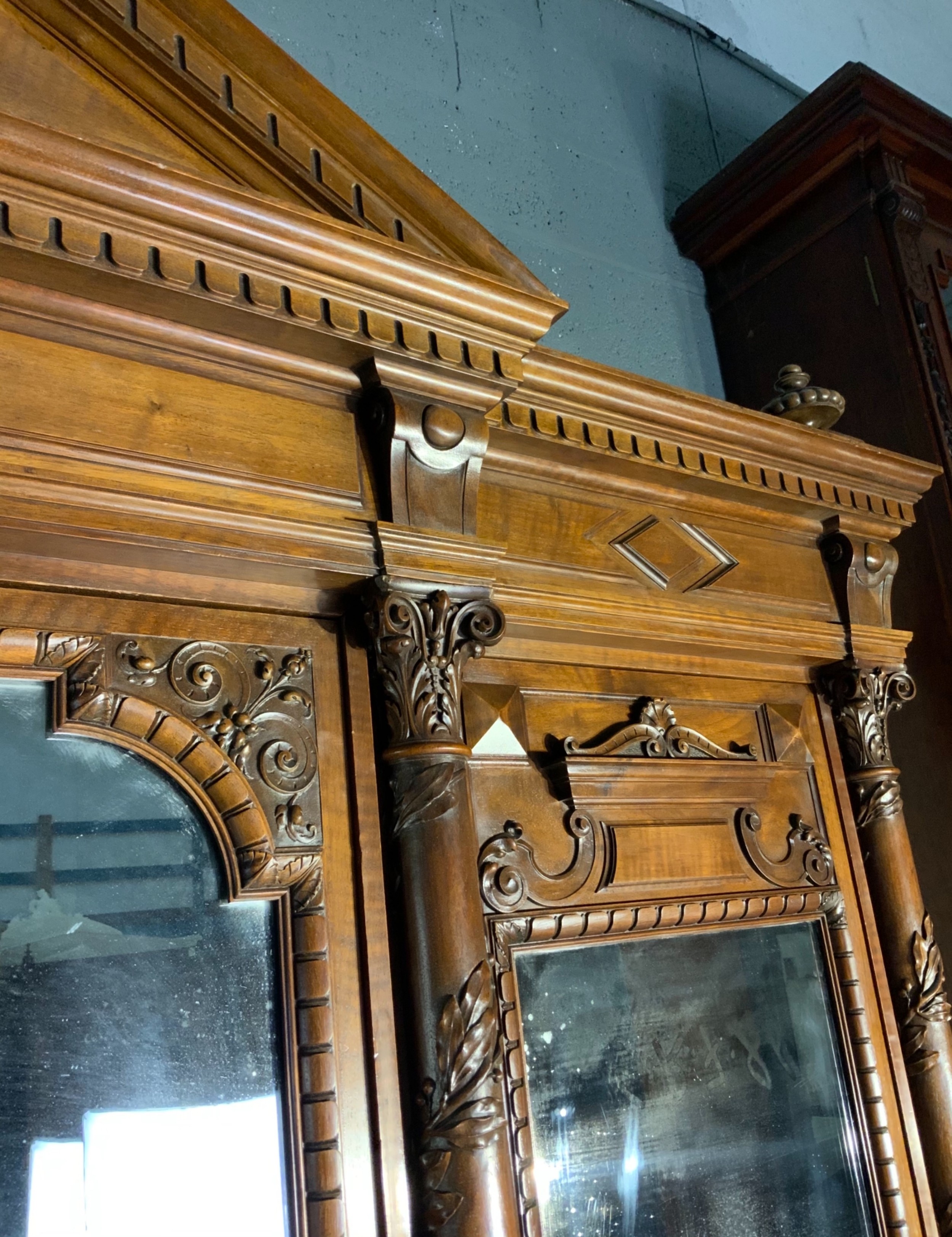 IMPRESSIVE LARGE WALNUT BREAKFRONT ARMOIRE  View VII