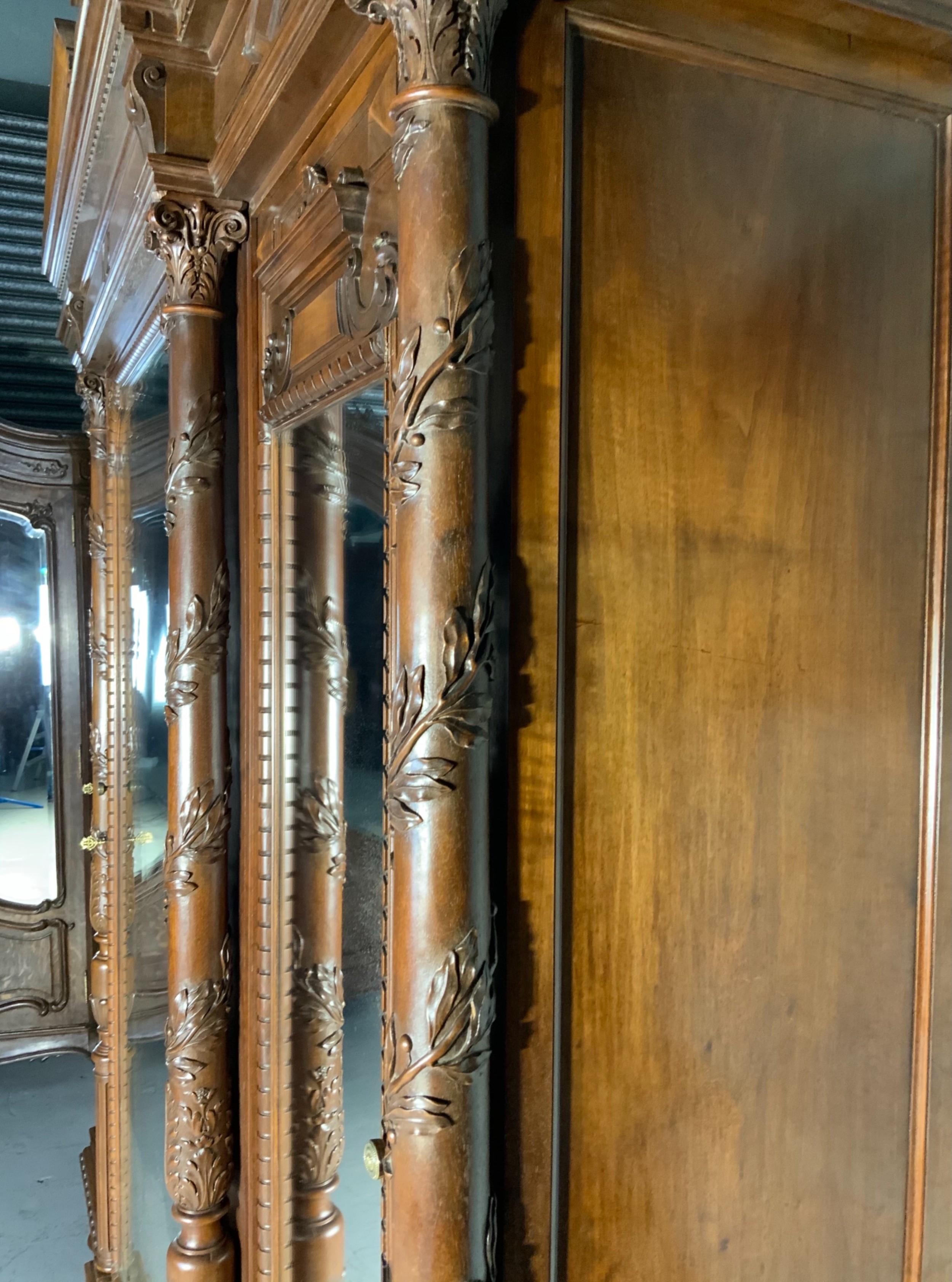 IMPRESSIVE LARGE WALNUT BREAKFRONT ARMOIRE  View VIII