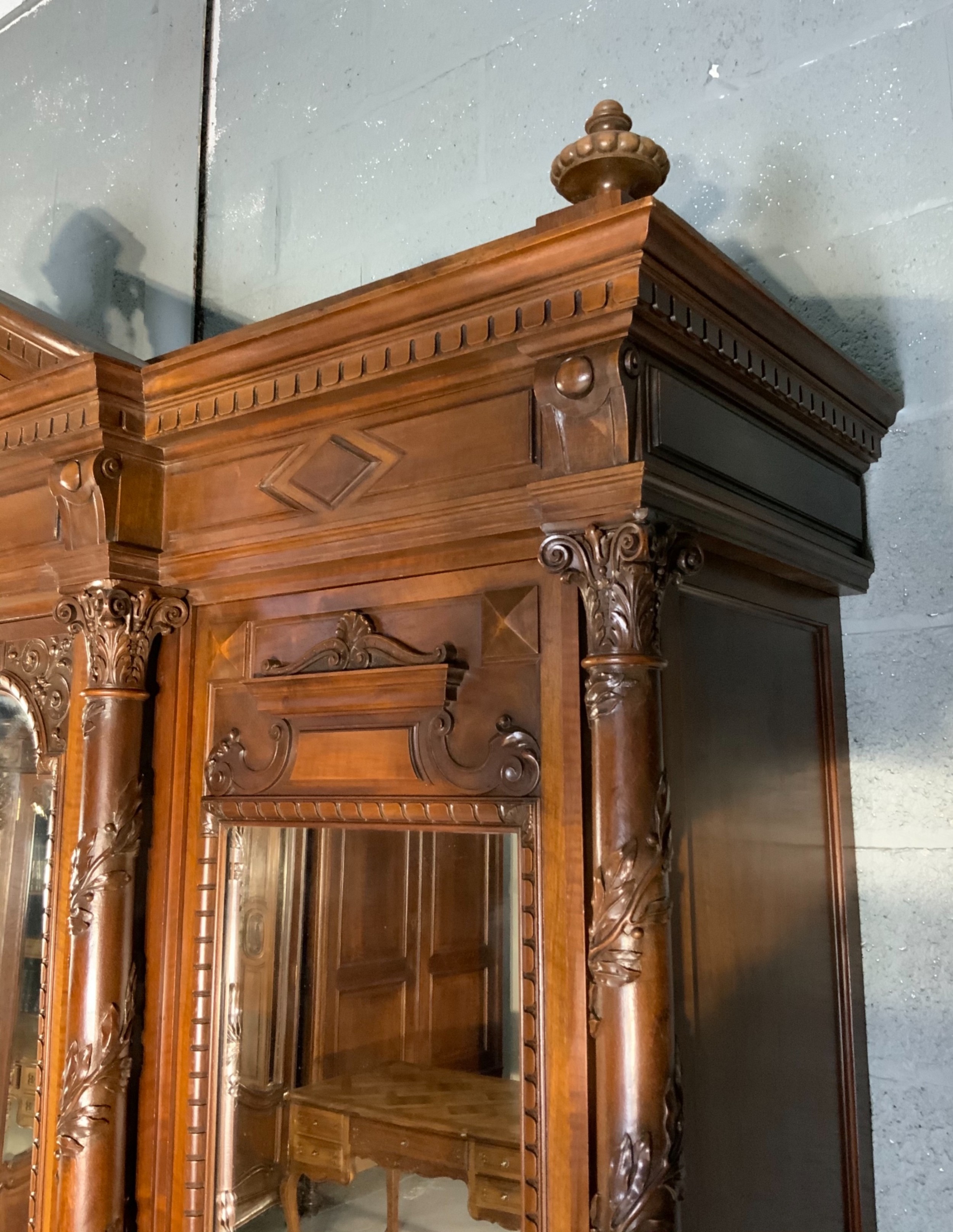 IMPRESSIVE LARGE WALNUT BREAKFRONT ARMOIRE  View X