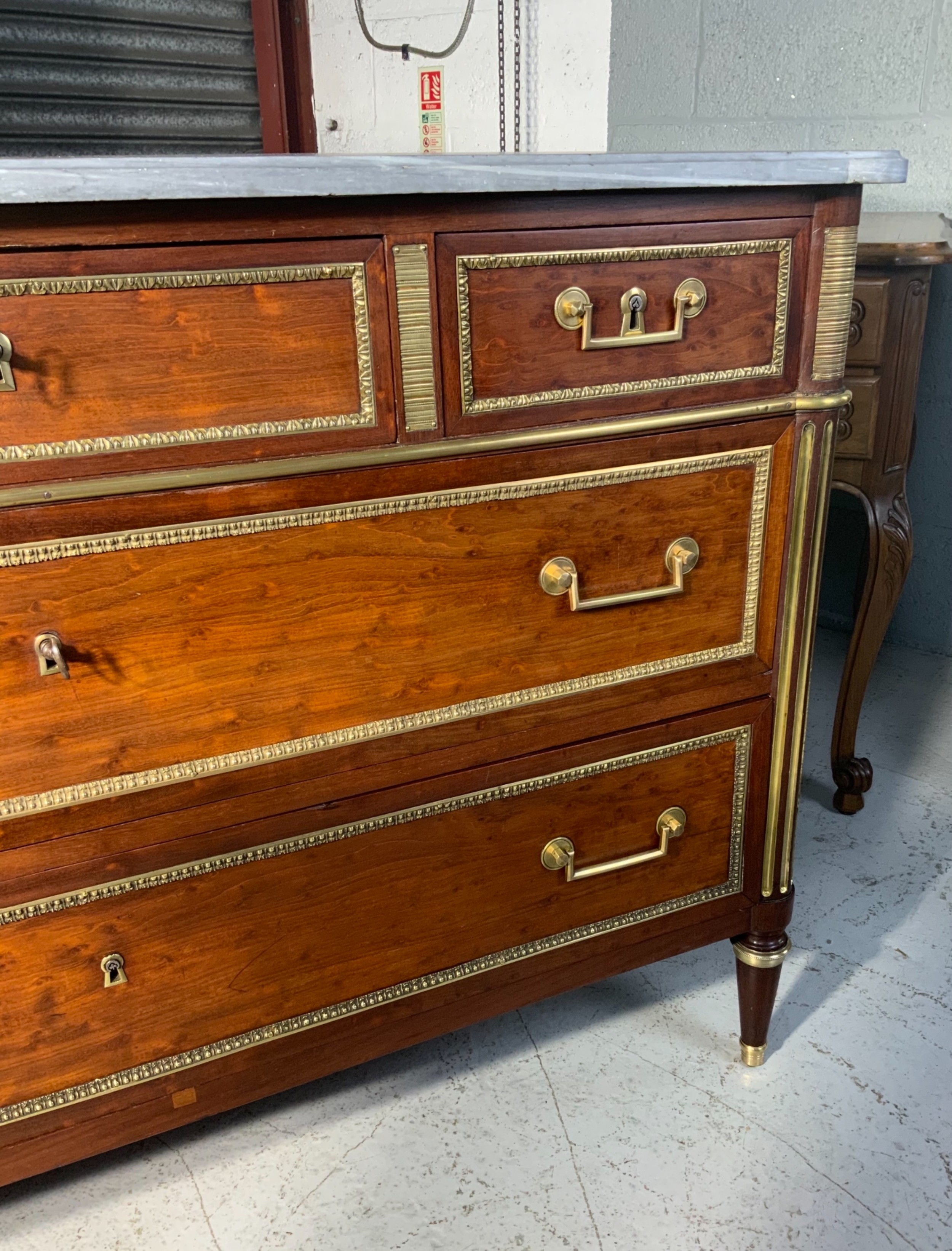 FRENCH MAHOGANY COMMODE WITH BRASS DETAILING  View VI