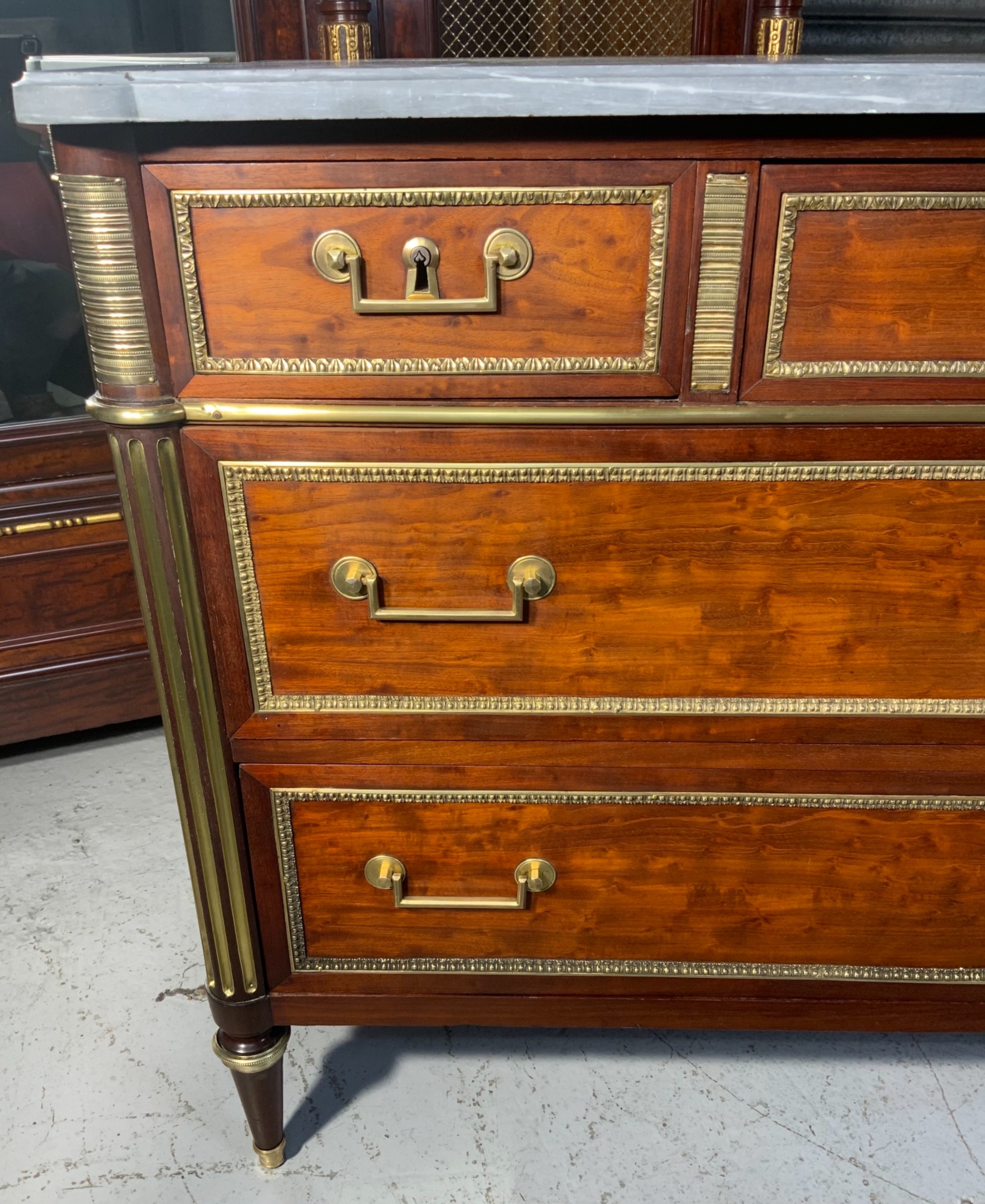 FRENCH MAHOGANY COMMODE WITH BRASS DETAILING  View VII