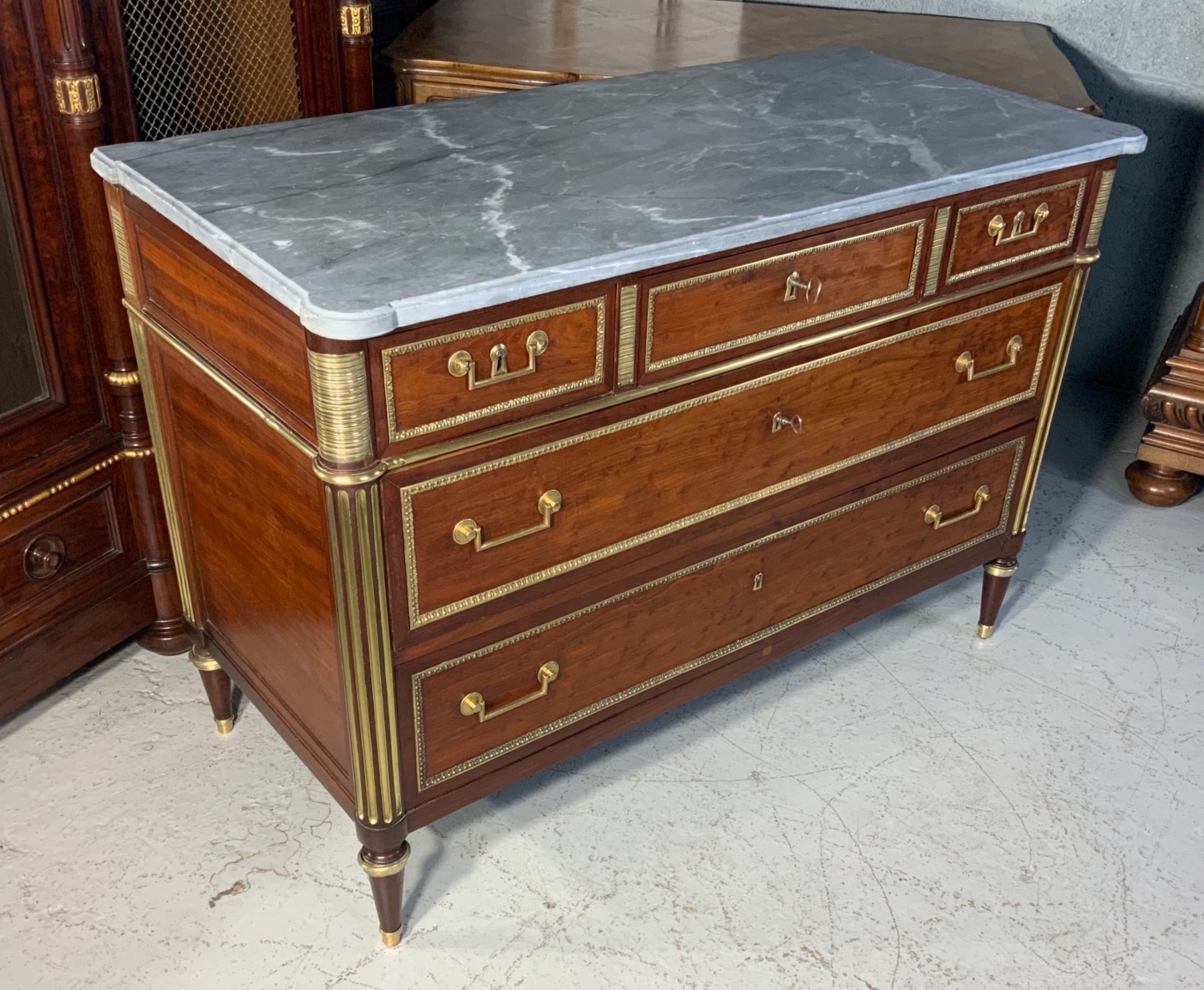FRENCH MAHOGANY COMMODE WITH BRASS DETAILING  View VIII