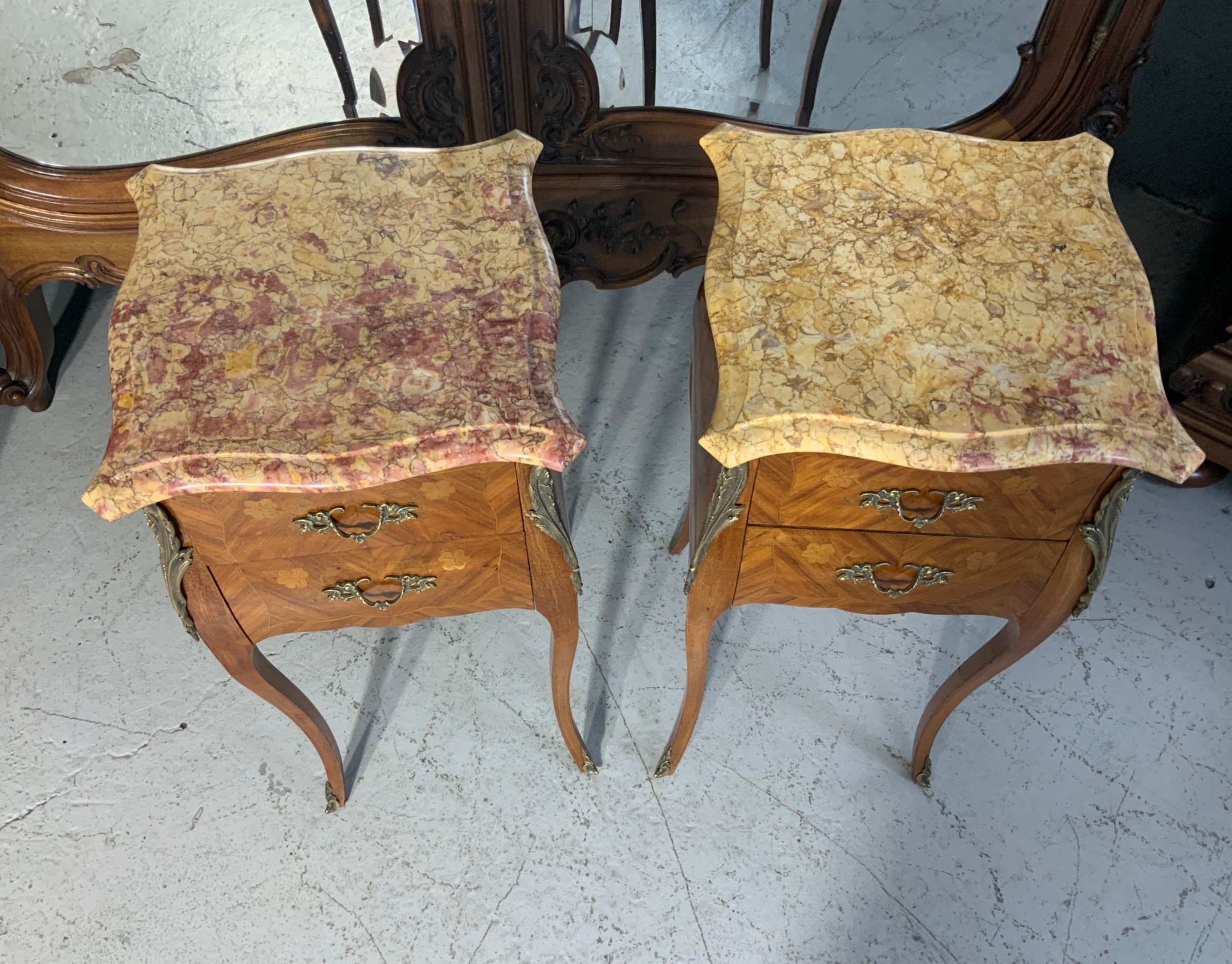 PAIR OF FRENCH INLAID MARQUETRY BEDSIDE CABINETS  View II