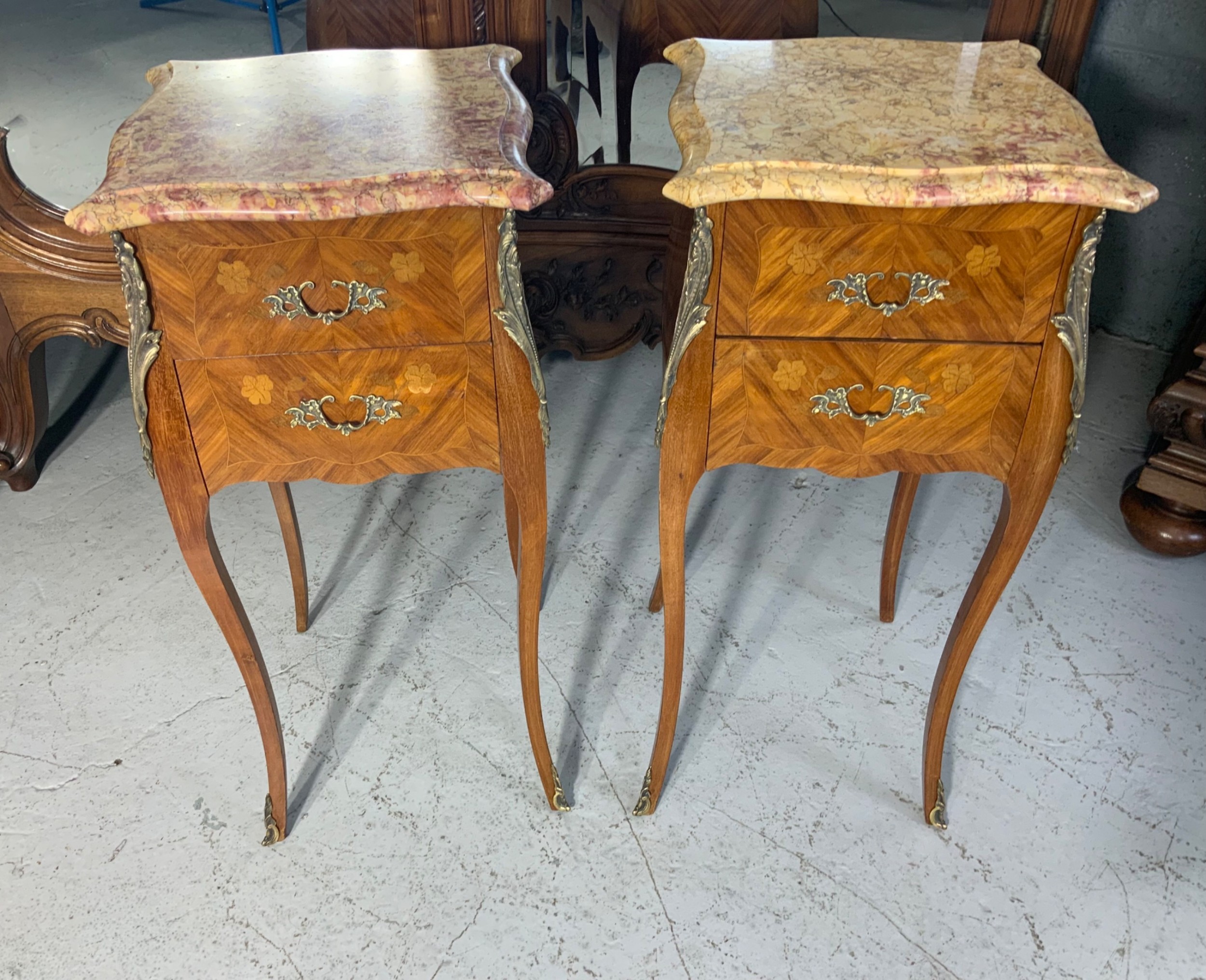 PAIR OF FRENCH INLAID MARQUETRY BEDSIDE CABINETS  View III