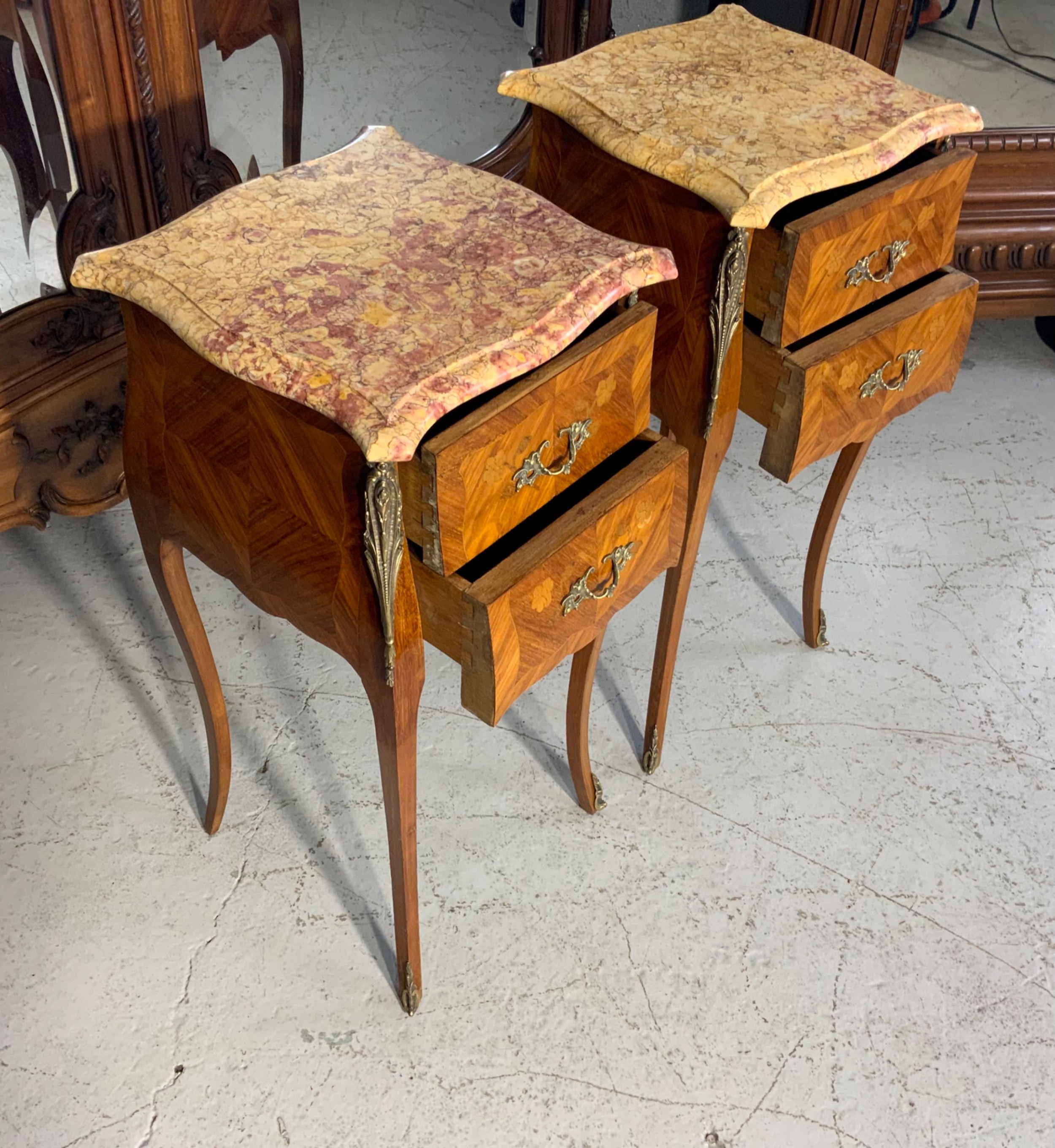 PAIR OF FRENCH INLAID MARQUETRY BEDSIDE CABINETS  View IV
