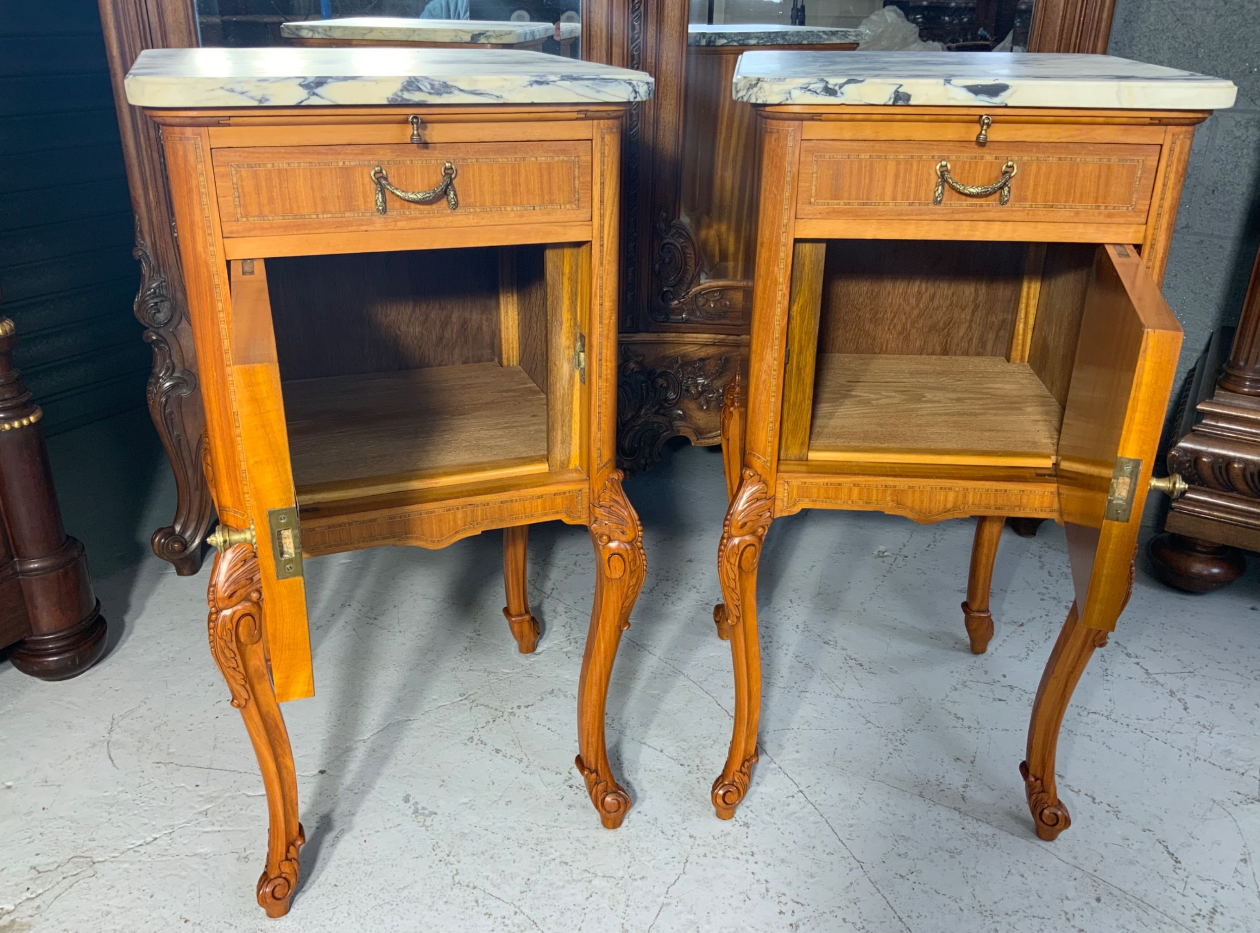 PAIR OF FRENCH SATINWOOD BEDSIDE CABINETS  View VI