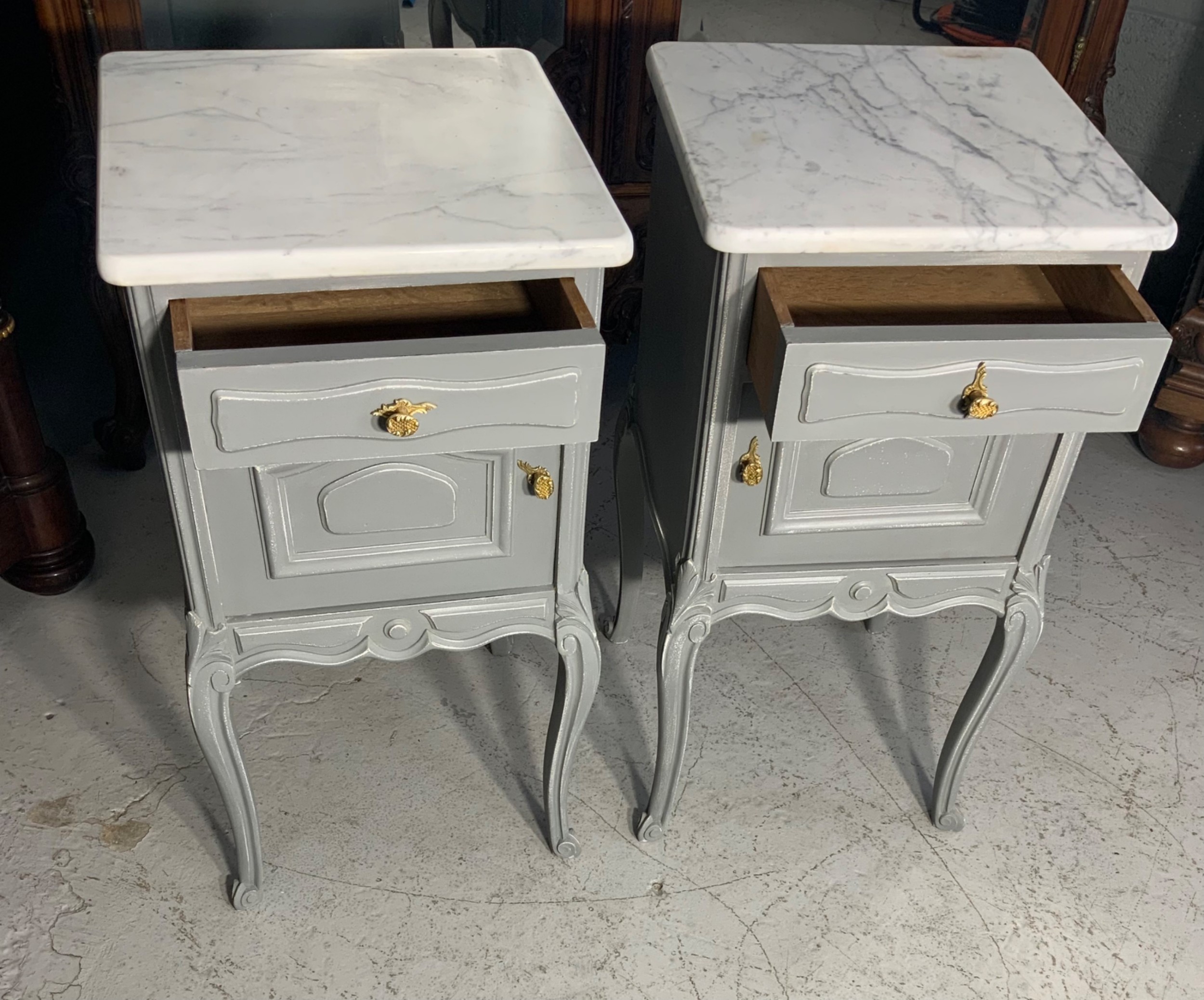 PAIR OF FRENCH PAINTED BEDSIDE CABINETS  View III