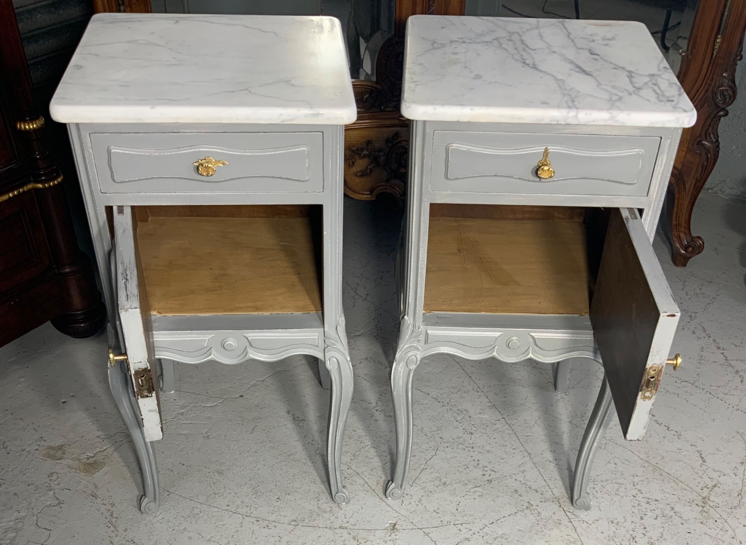 PAIR OF FRENCH PAINTED BEDSIDE CABINETS  View V