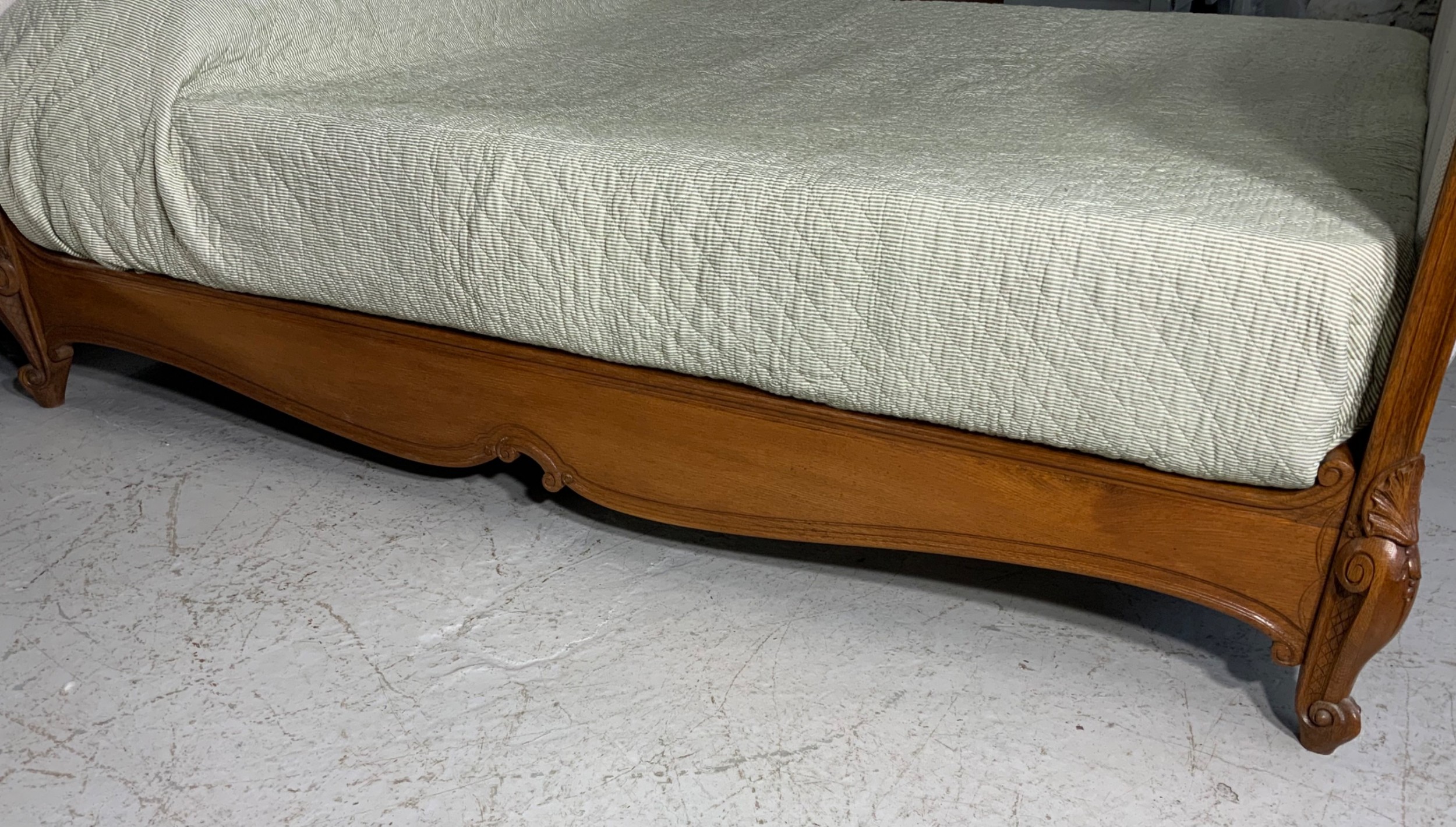 CARVED OAK UPHOLSTERED KINGSIZE BED View III
