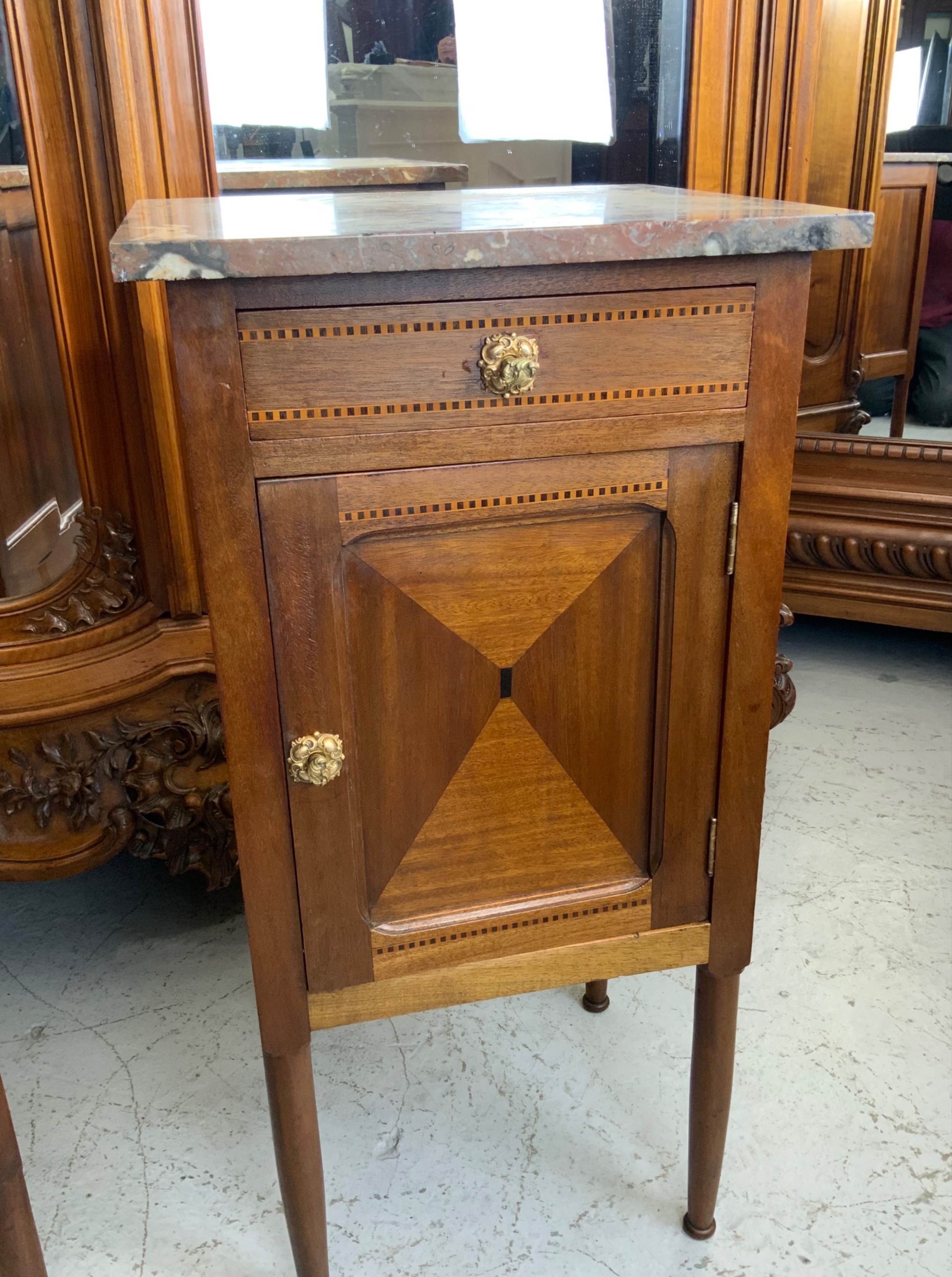 PAIR OF FRENCH MAHOGANY ART DECO BEDSIDE CABINETS  View V