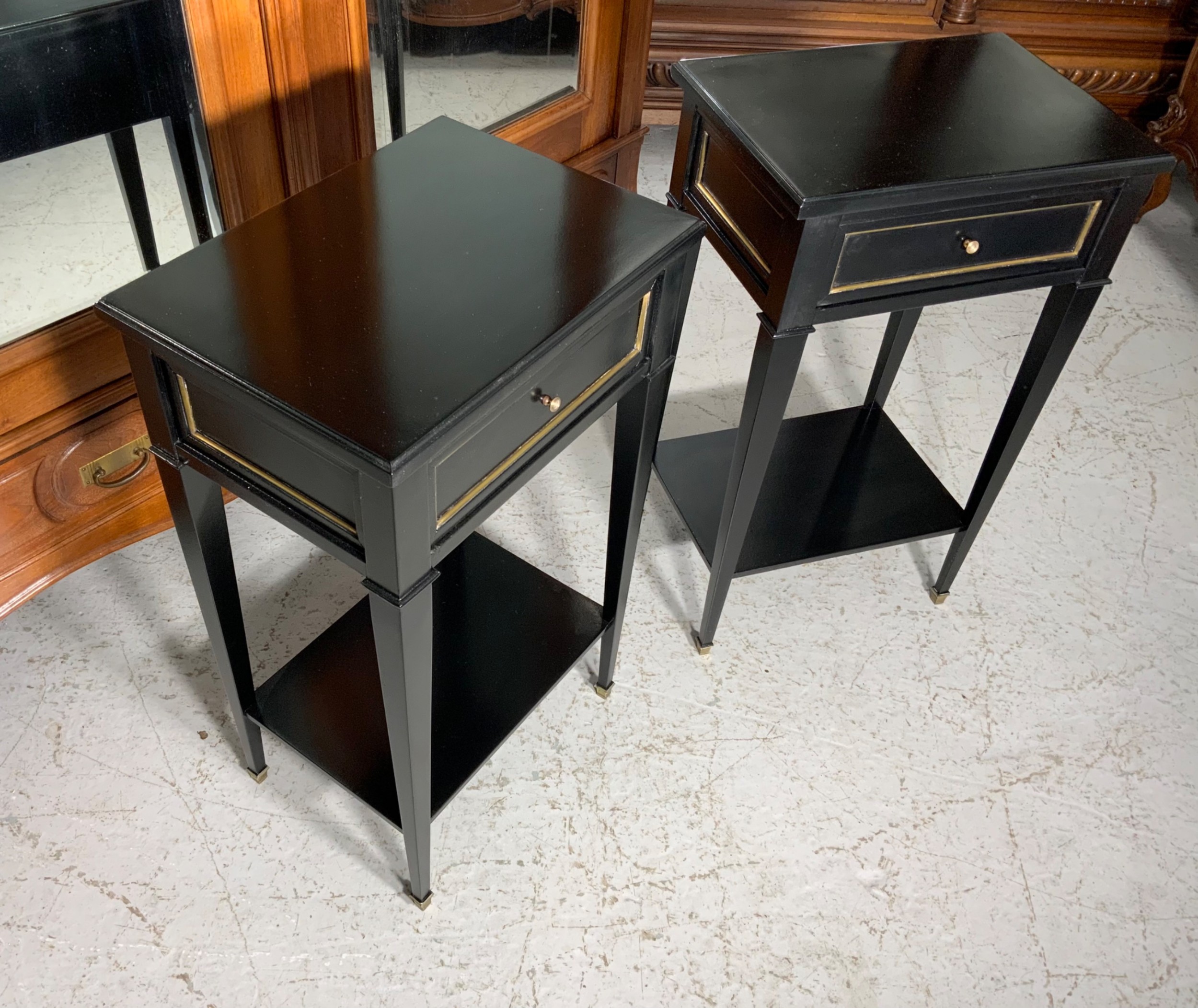 PAIR OF FRENCH BEDSIDE CABINETS IN EBONY FINISH  View III