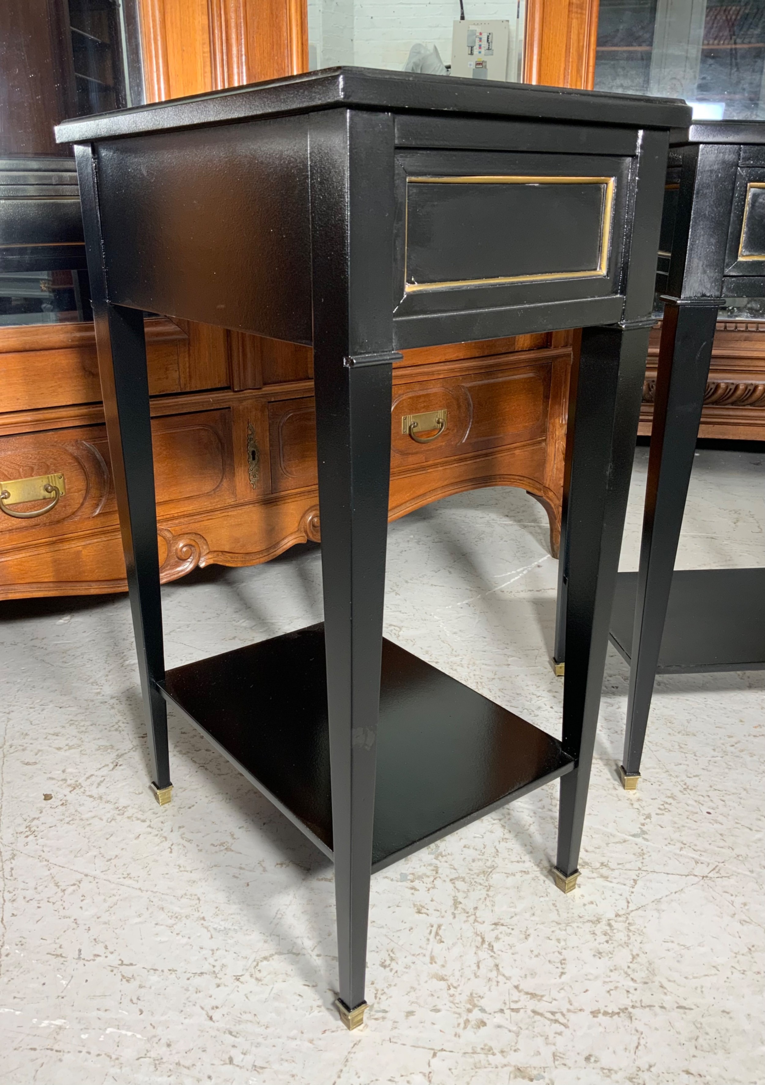 PAIR OF FRENCH BEDSIDE CABINETS IN EBONY FINISH  View IV