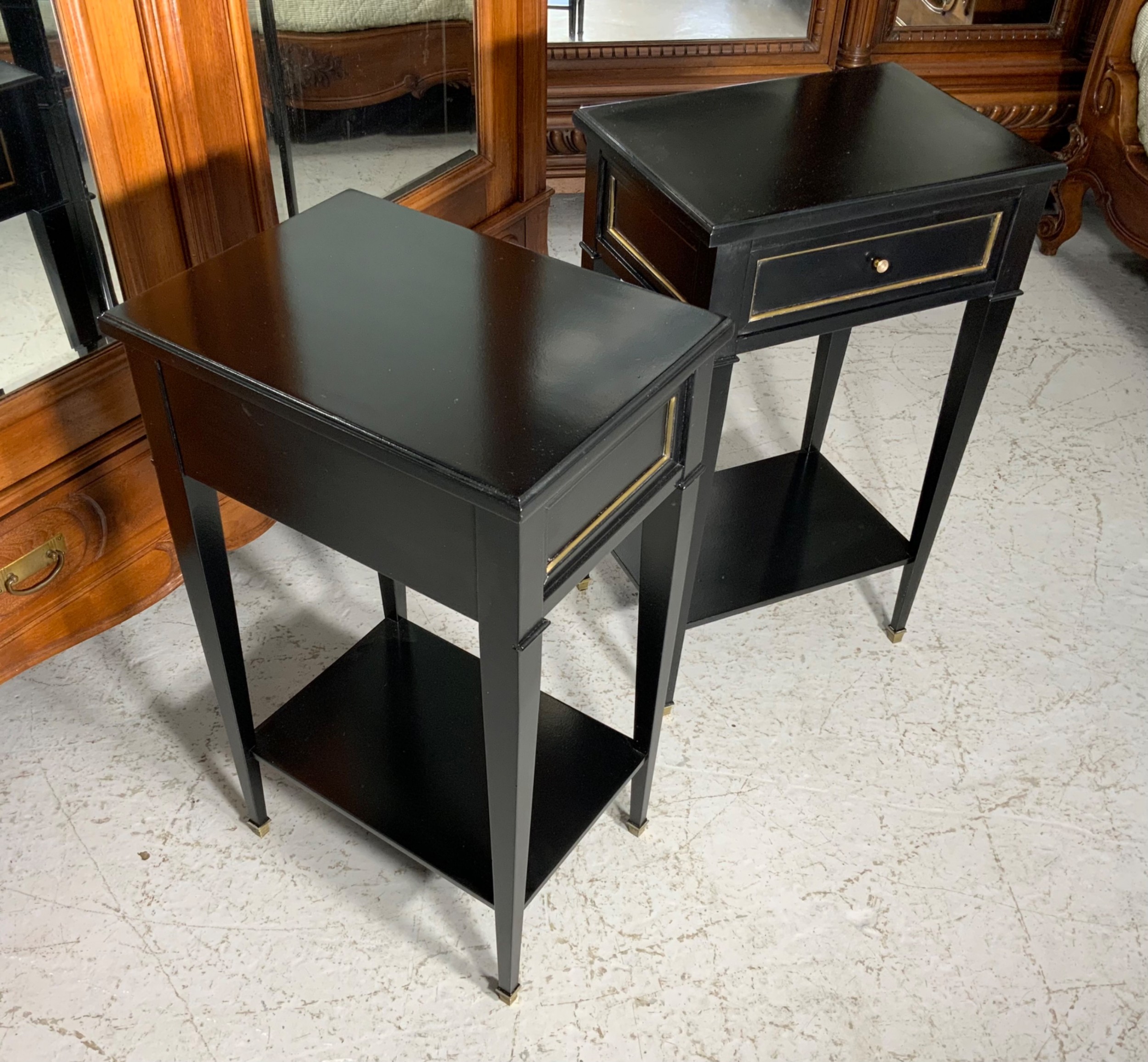 PAIR OF FRENCH BEDSIDE CABINETS IN EBONY FINISH  View V