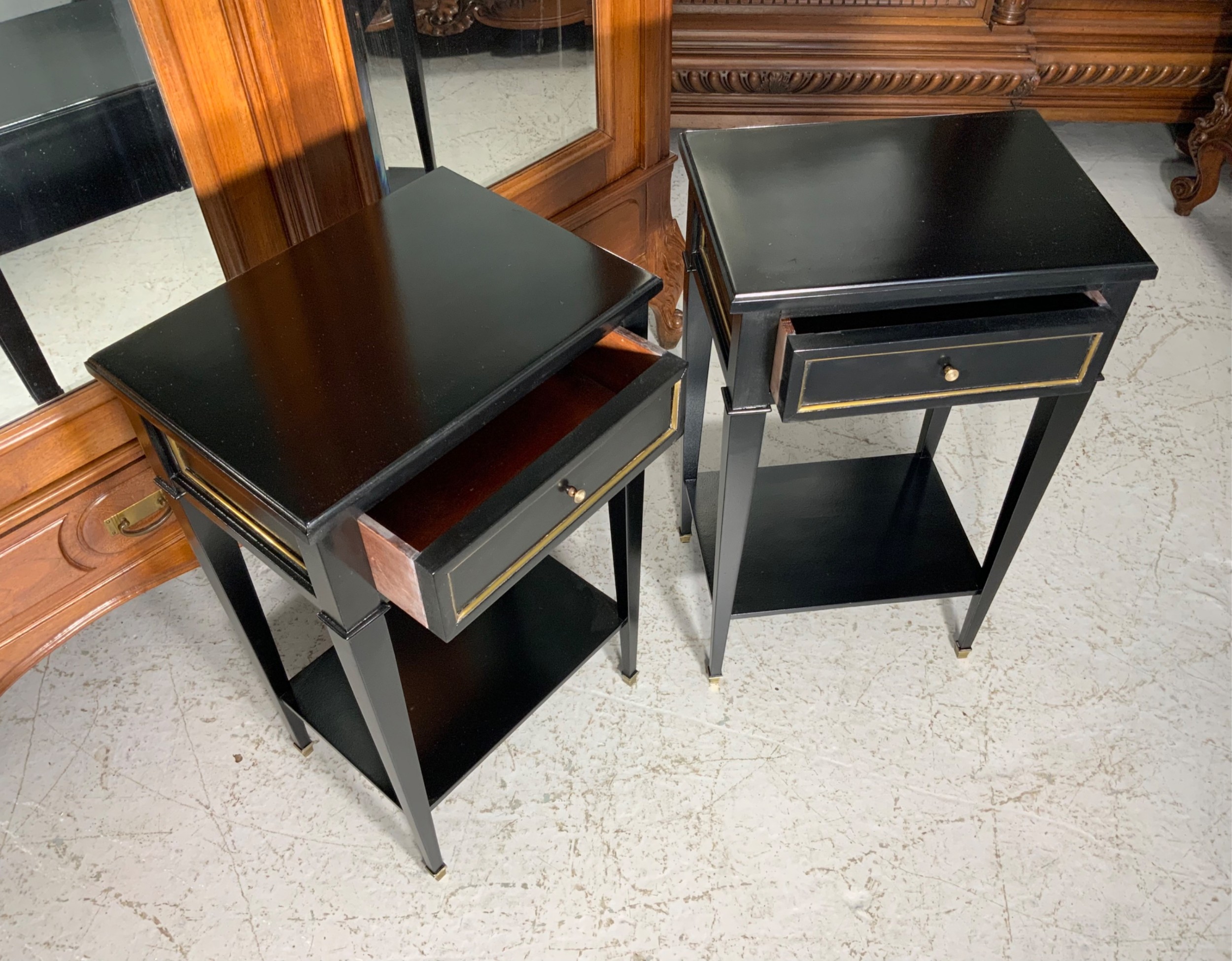 PAIR OF FRENCH BEDSIDE CABINETS IN EBONY FINISH  View VI