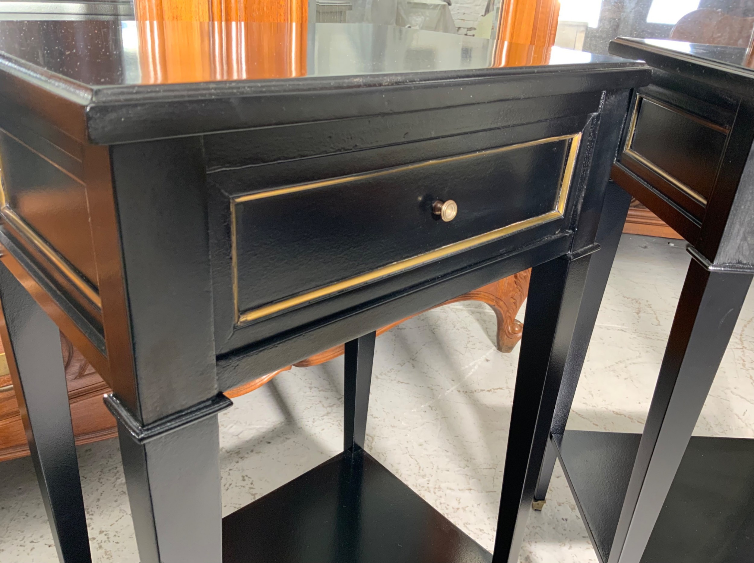 PAIR OF FRENCH BEDSIDE CABINETS IN EBONY FINISH  View VII