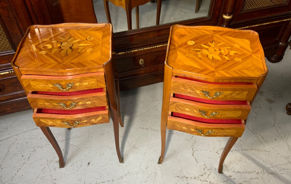 PAIR OF FRENCH MARQUETRY BEDSIDE CABINETS  View V