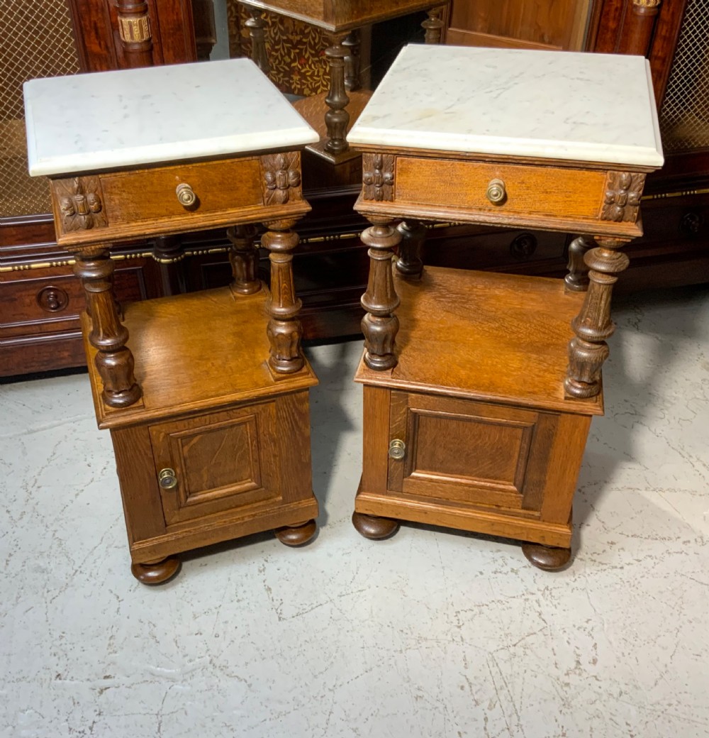 TWO OAK FRENCH BEDSIDE CABINETS 