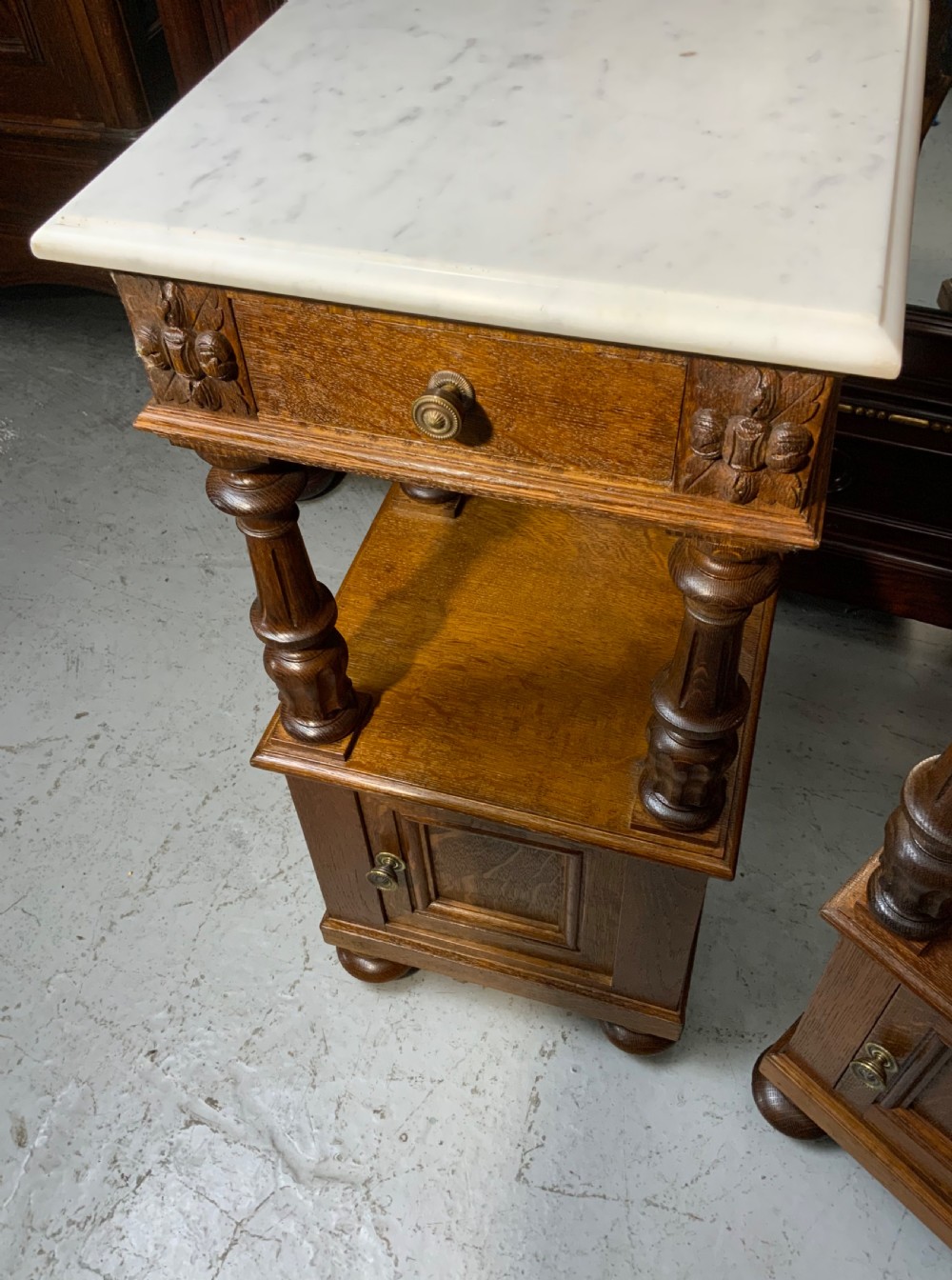 TWO OAK FRENCH BEDSIDE CABINETS  View II