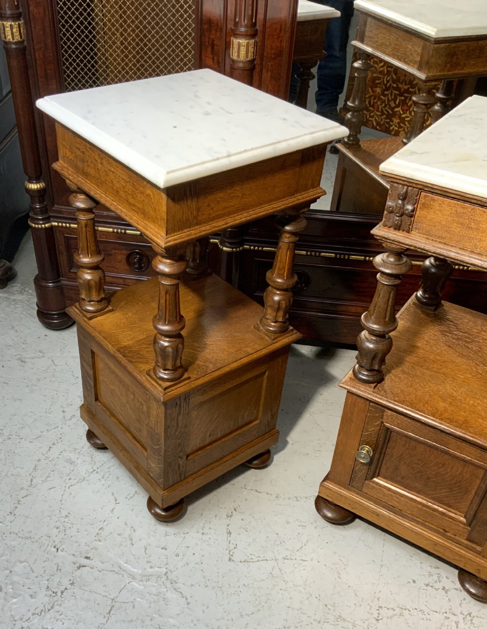 TWO OAK FRENCH BEDSIDE CABINETS  View VI