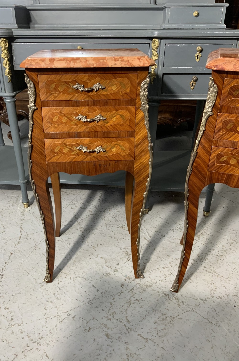 PAIR OF FRENCH MARQUETRY BEDSIDE CABINETS  View II