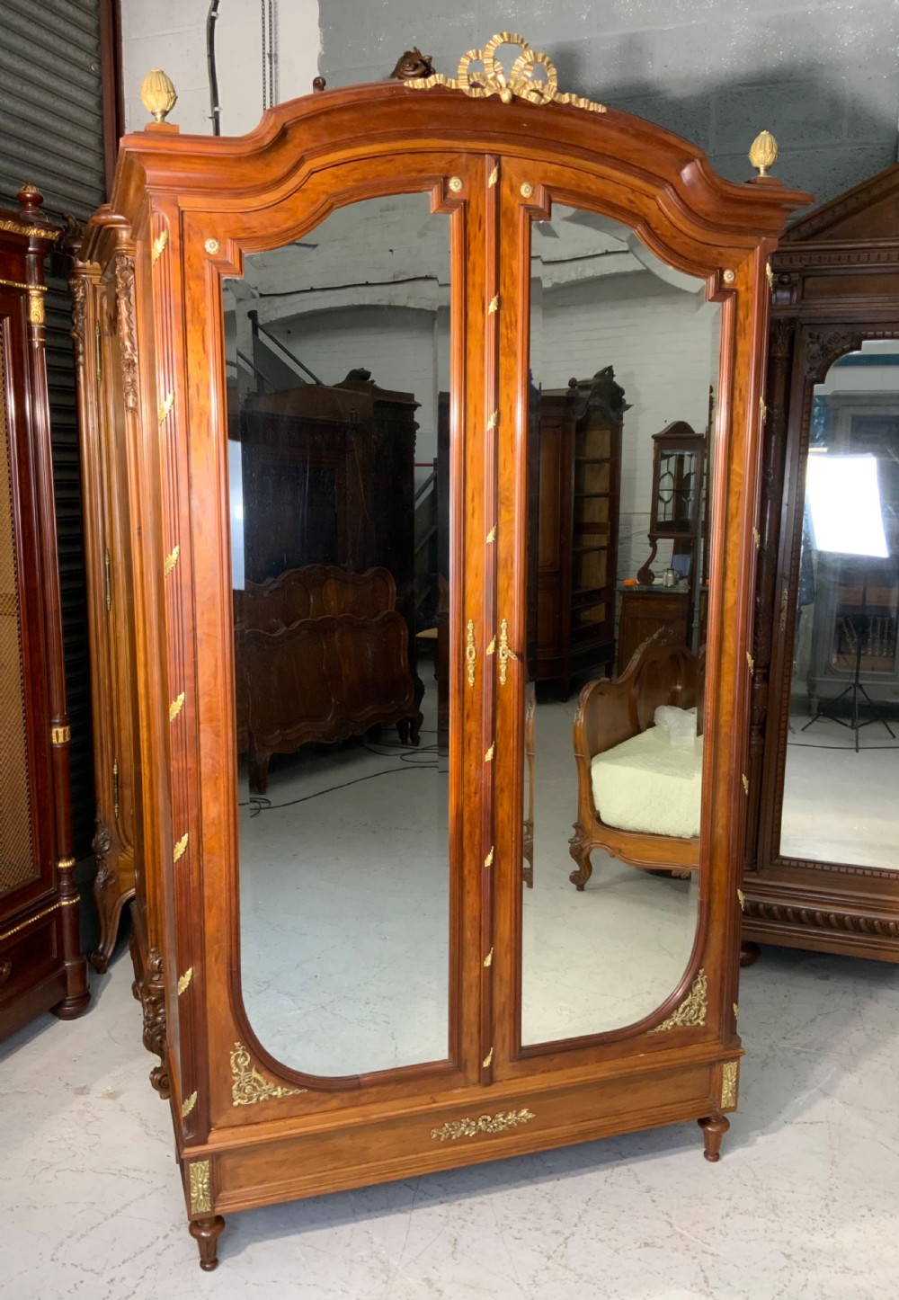 MAHOGANY FRENCH ARMOIRE WITH BRASS DETAILING 