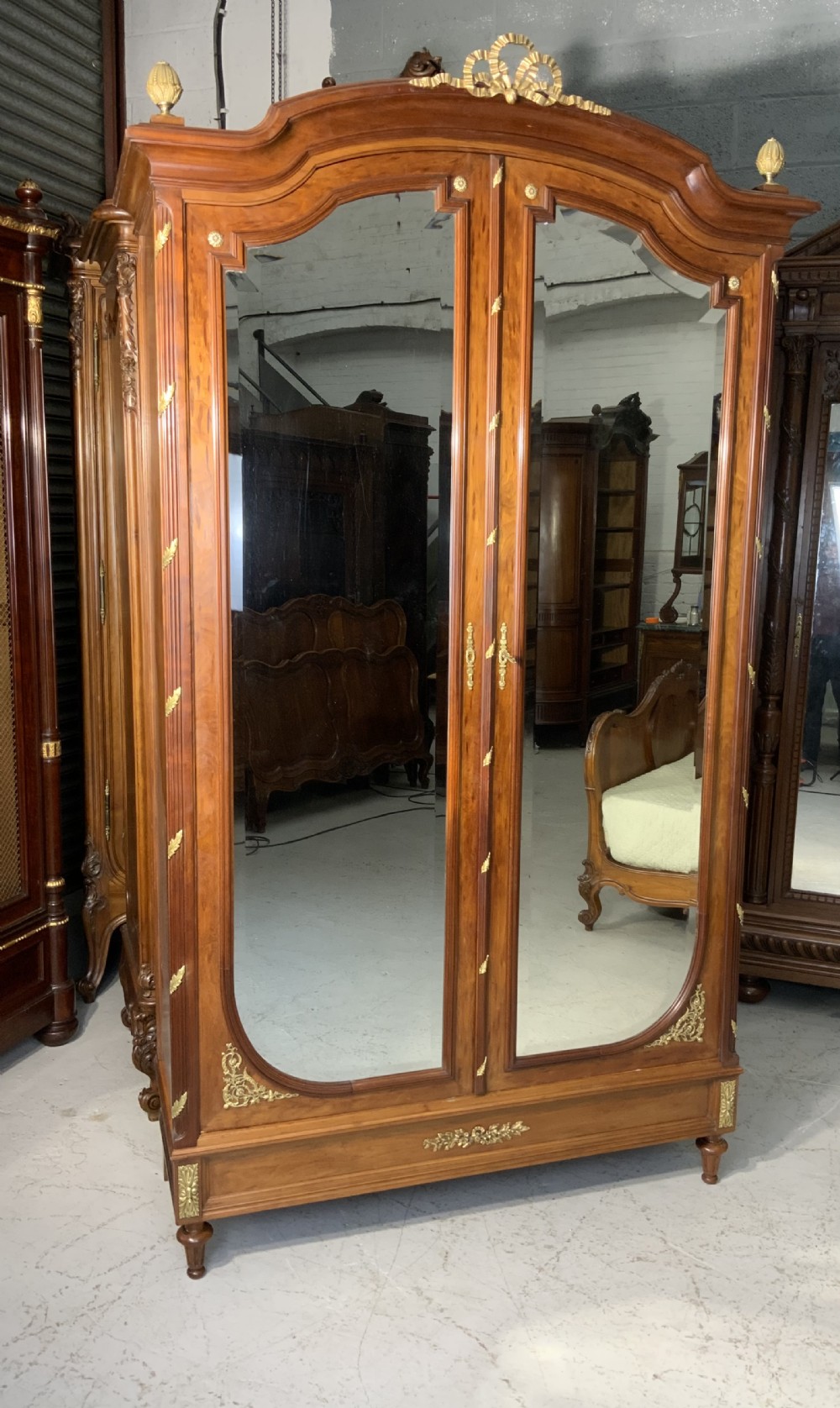 MAHOGANY FRENCH ARMOIRE WITH BRASS DETAILING  View II