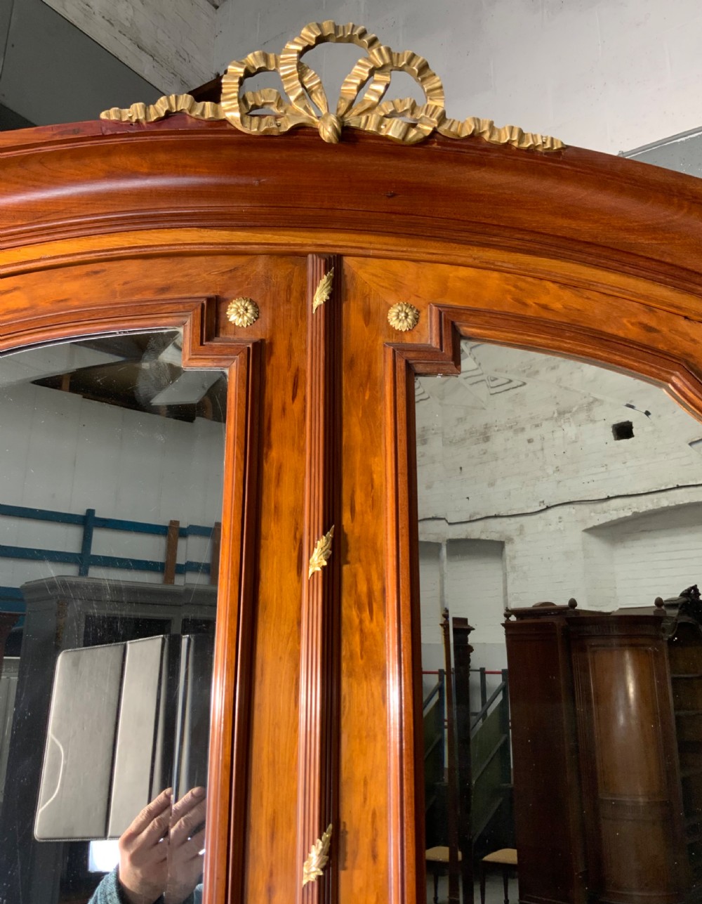 MAHOGANY FRENCH ARMOIRE WITH BRASS DETAILING  View V