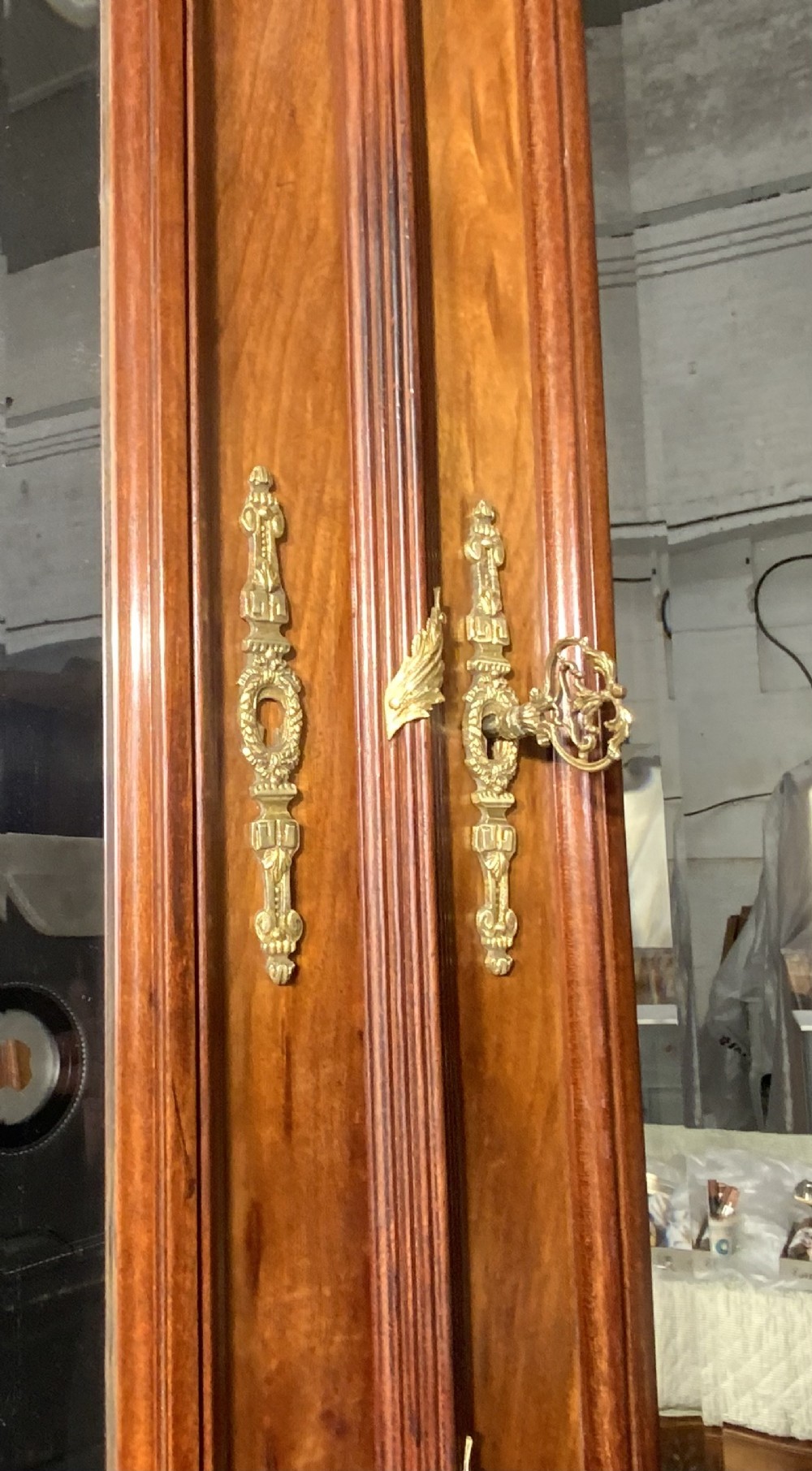 MAHOGANY FRENCH ARMOIRE WITH BRASS DETAILING  View VII