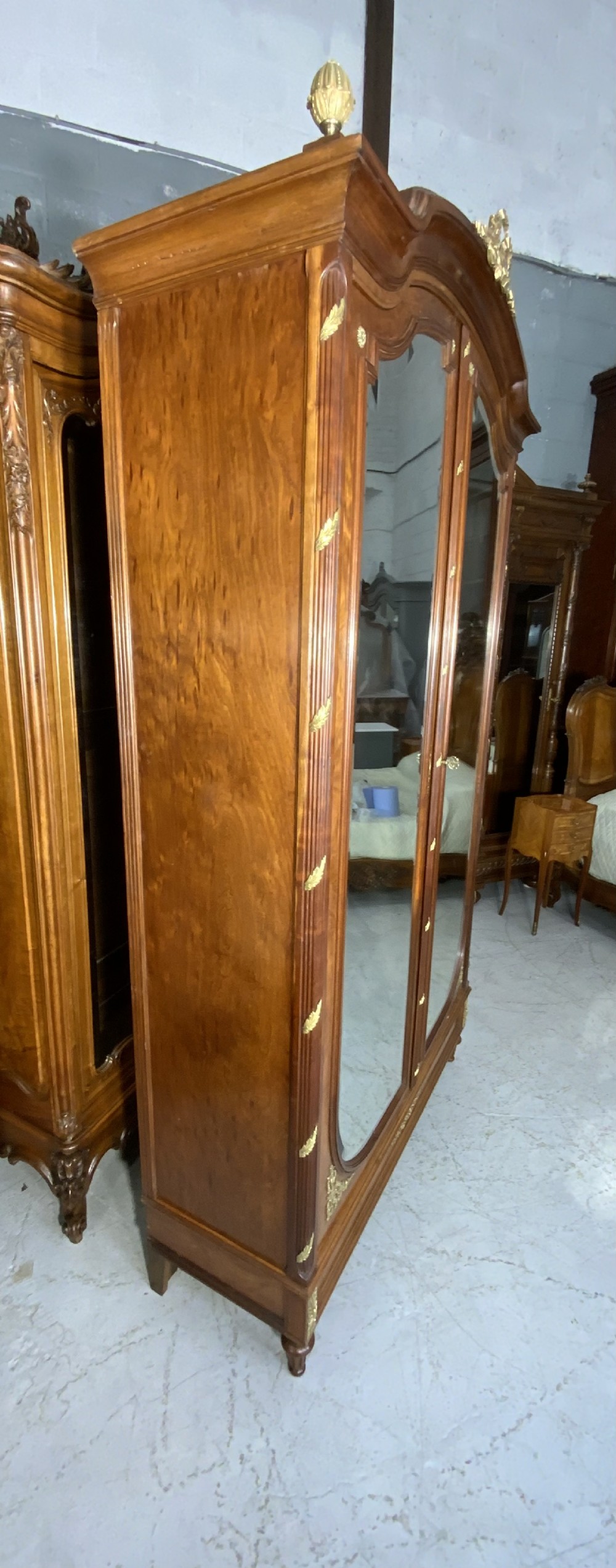 MAHOGANY FRENCH ARMOIRE WITH BRASS DETAILING  View VIII