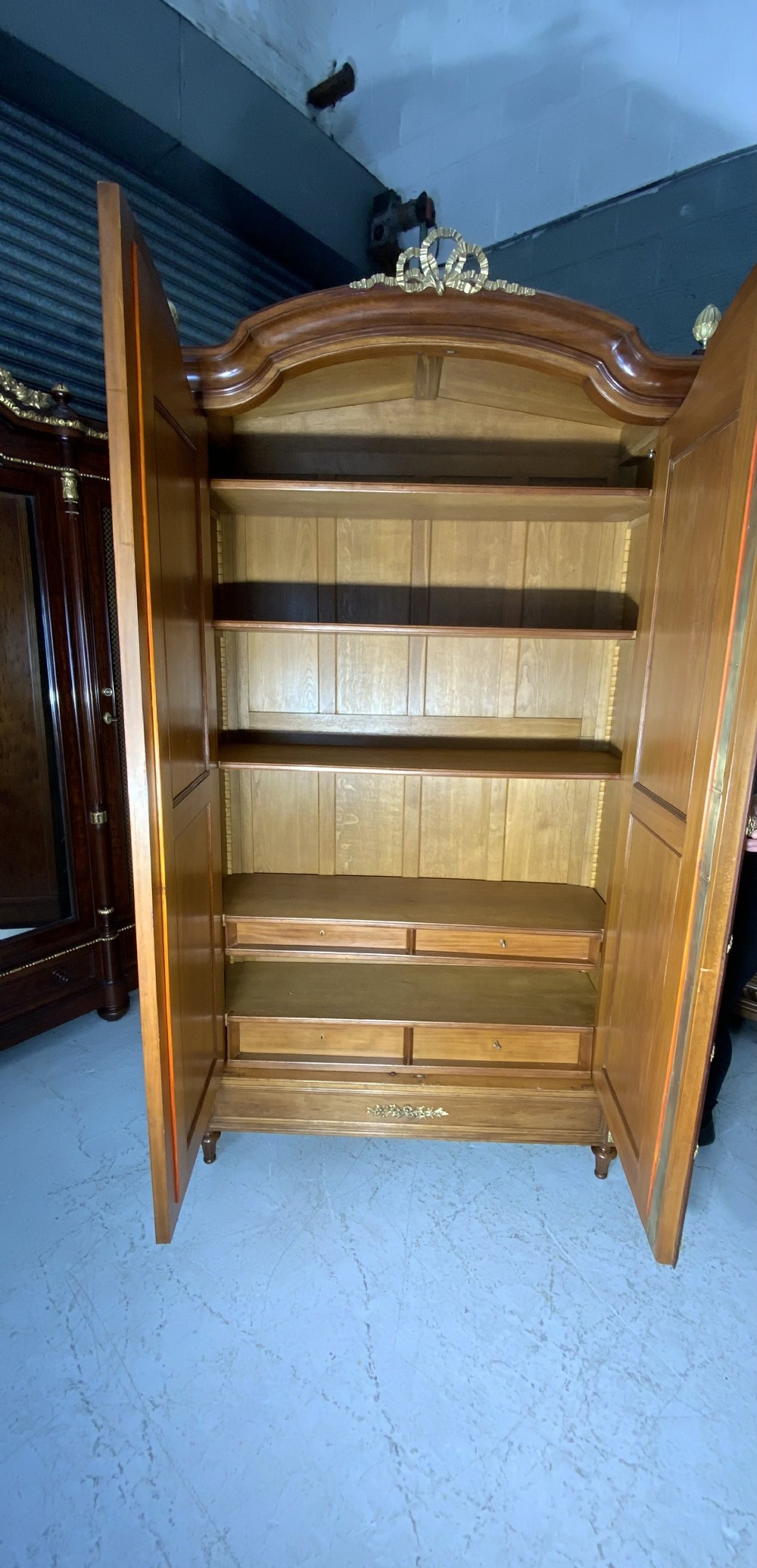 MAHOGANY FRENCH ARMOIRE WITH BRASS DETAILING  View IX