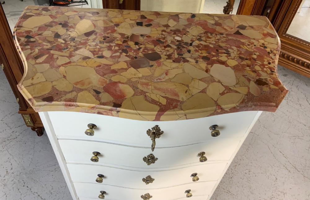 PAINTED FRENCH SEMANIER CHEST OF DRAWERS WITH MARBLE TOP View V