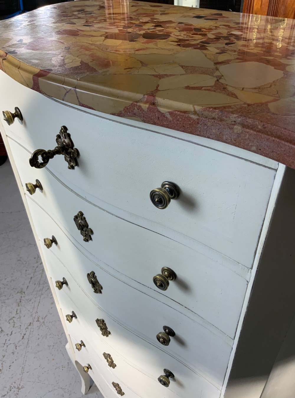 PAINTED FRENCH SEMANIER CHEST OF DRAWERS WITH MARBLE TOP View VI