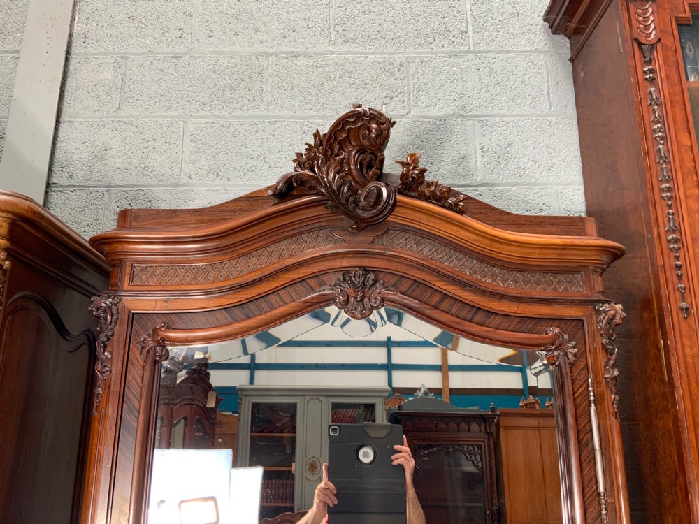 STUNNING CARVED FRENCH ROSEWOOD ARMOIRE  View III