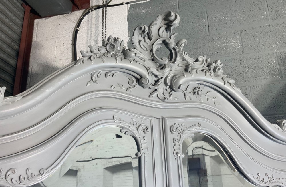 OVERSIZED CARVED WALNUT FRENCH ARMOIRE IN PLUMMET GREY View III