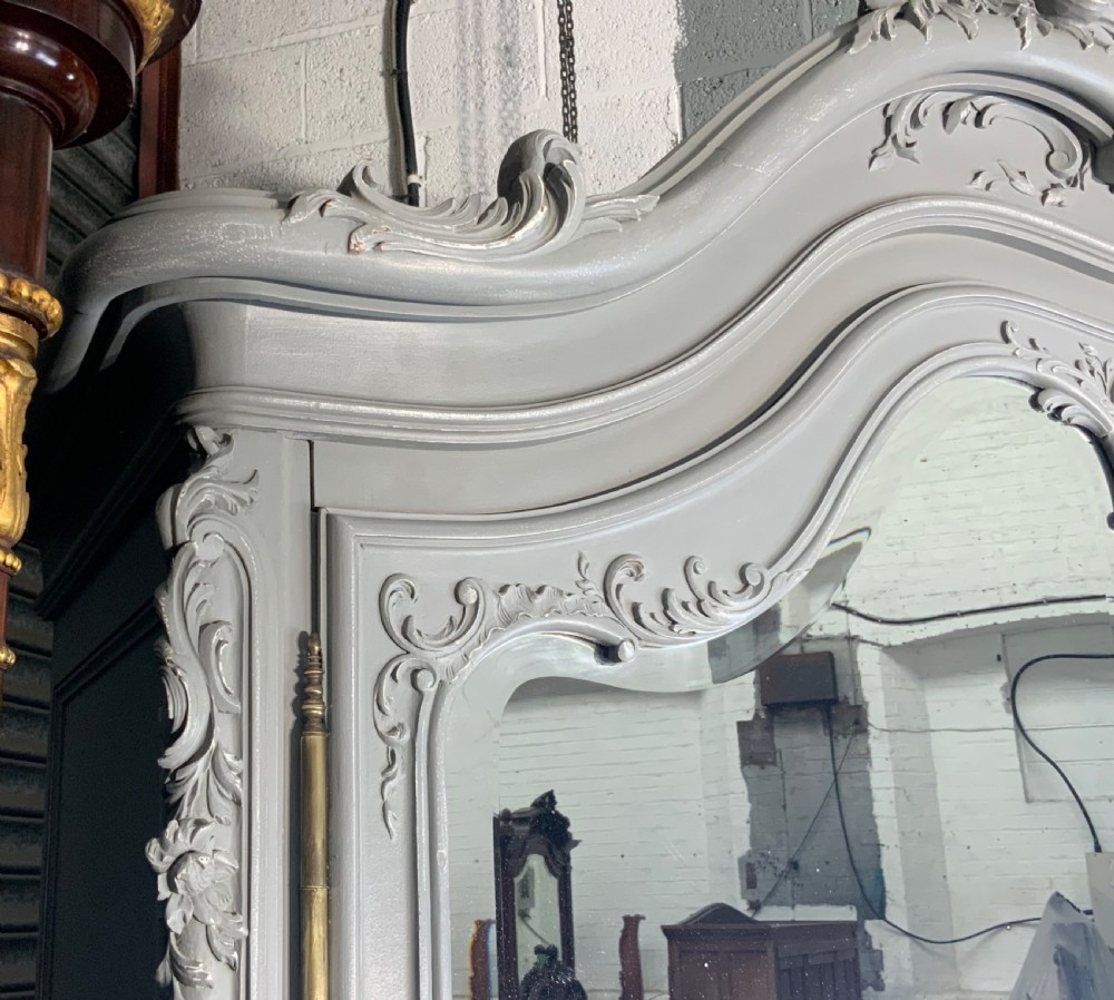 OVERSIZED CARVED WALNUT FRENCH ARMOIRE IN PLUMMET GREY View IV