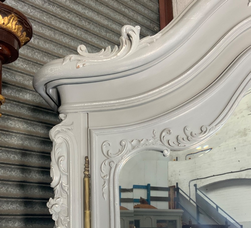 OVERSIZED CARVED WALNUT FRENCH ARMOIRE IN PLUMMET GREY View V