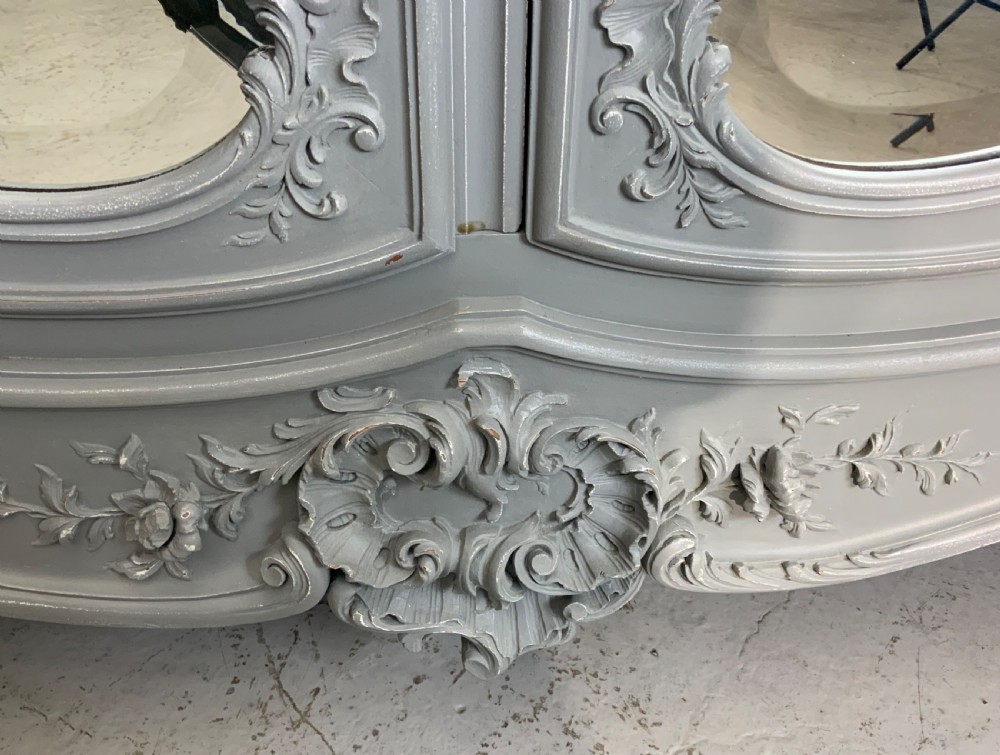 OVERSIZED CARVED WALNUT FRENCH ARMOIRE IN PLUMMET GREY View VIII