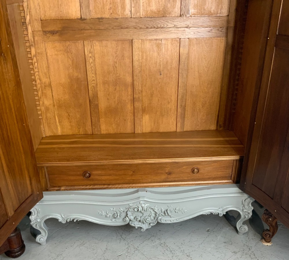 OVERSIZED CARVED WALNUT FRENCH ARMOIRE IN PLUMMET GREY View X