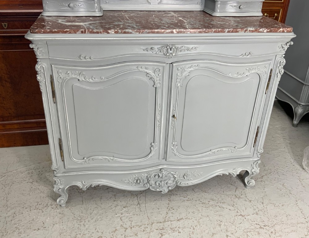 ORNATELY CARVED WALNUT FRENCH DRESSING TABLE IN PLUMMET GREY  View II