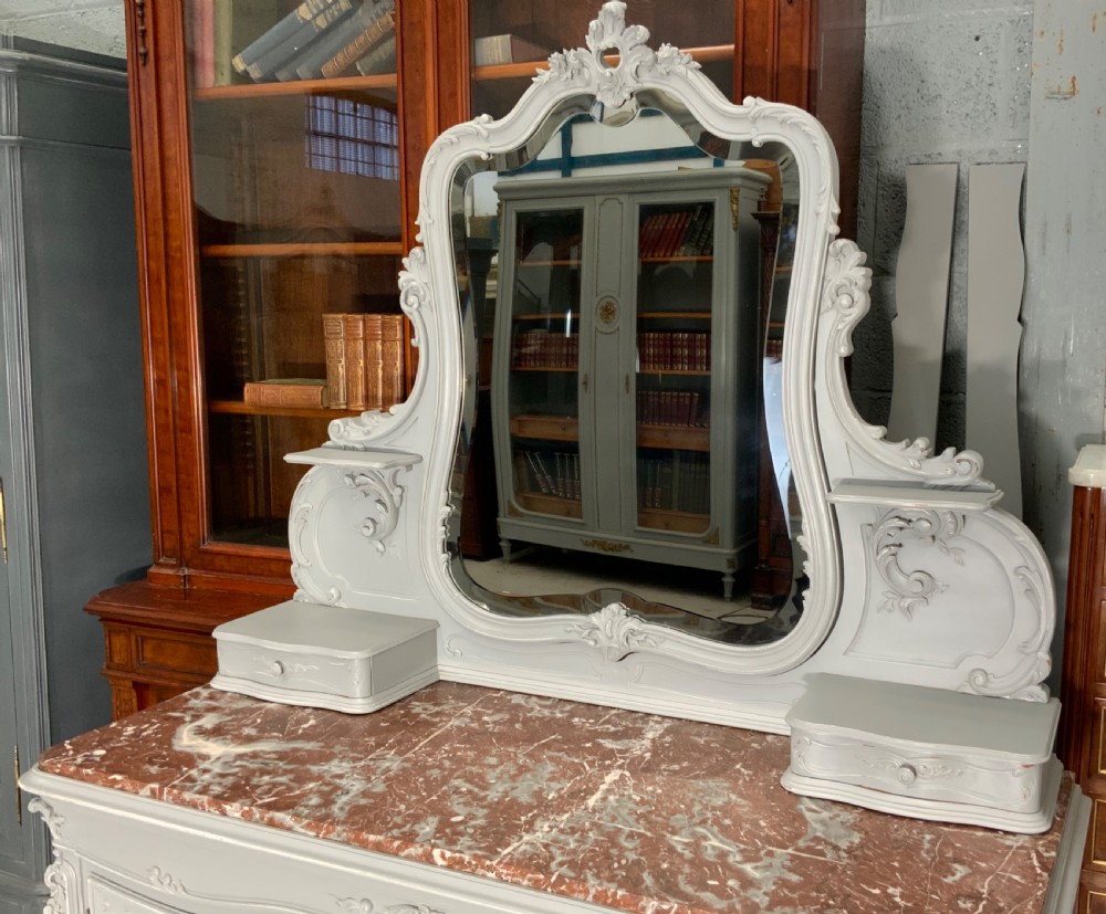 ORNATELY CARVED WALNUT FRENCH DRESSING TABLE IN PLUMMET GREY  View III
